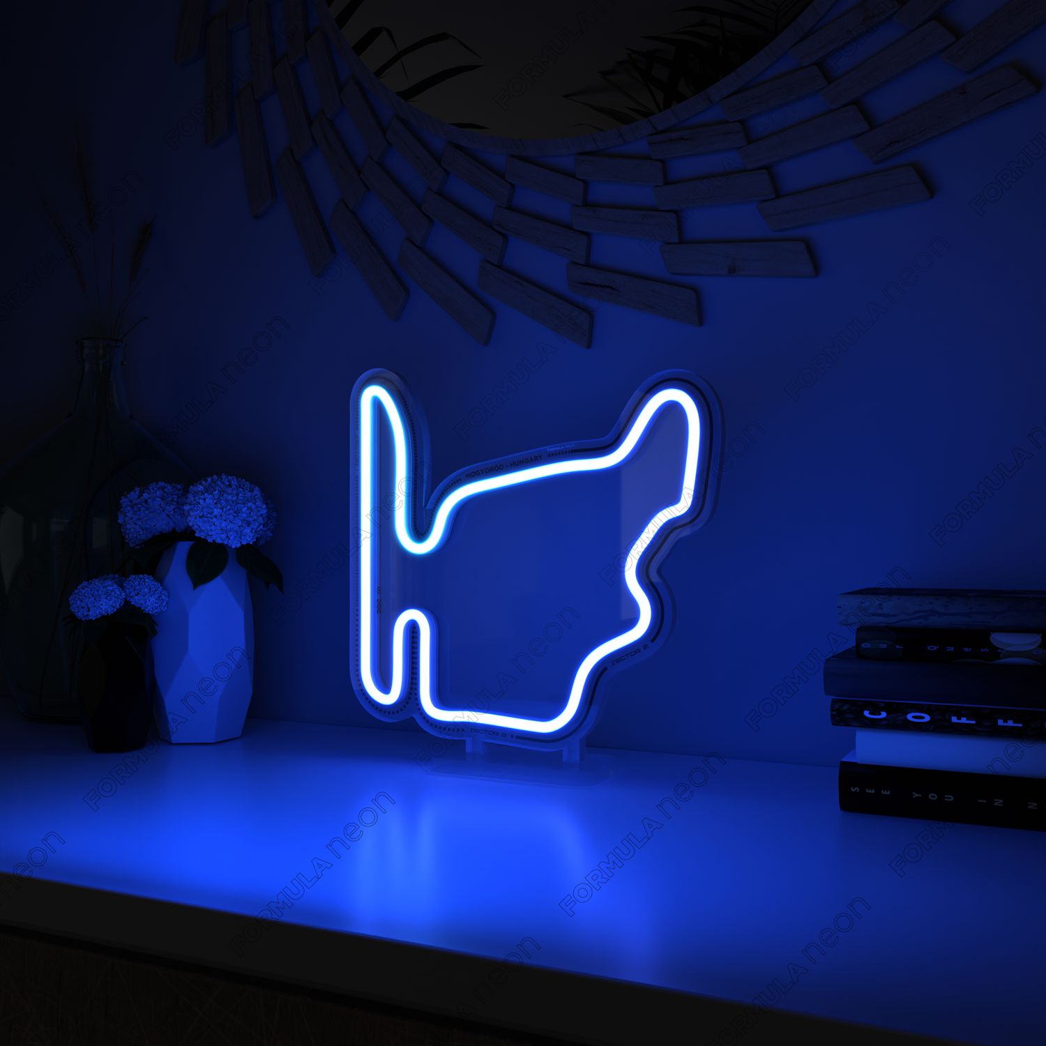 A blue neon light on top of the table - Neon blue