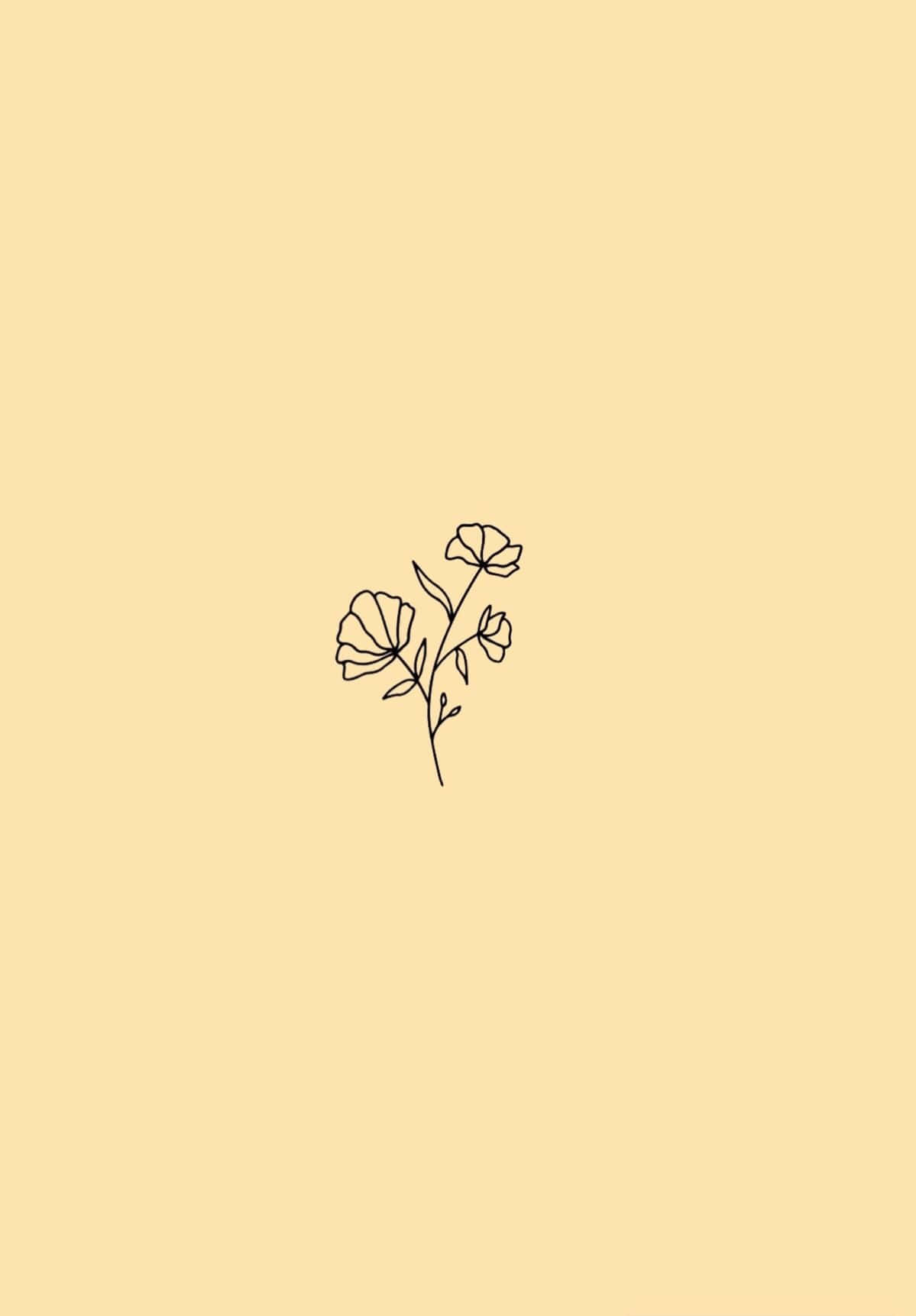 A simple drawing of three flowers on a yellow background - Pastel minimalist