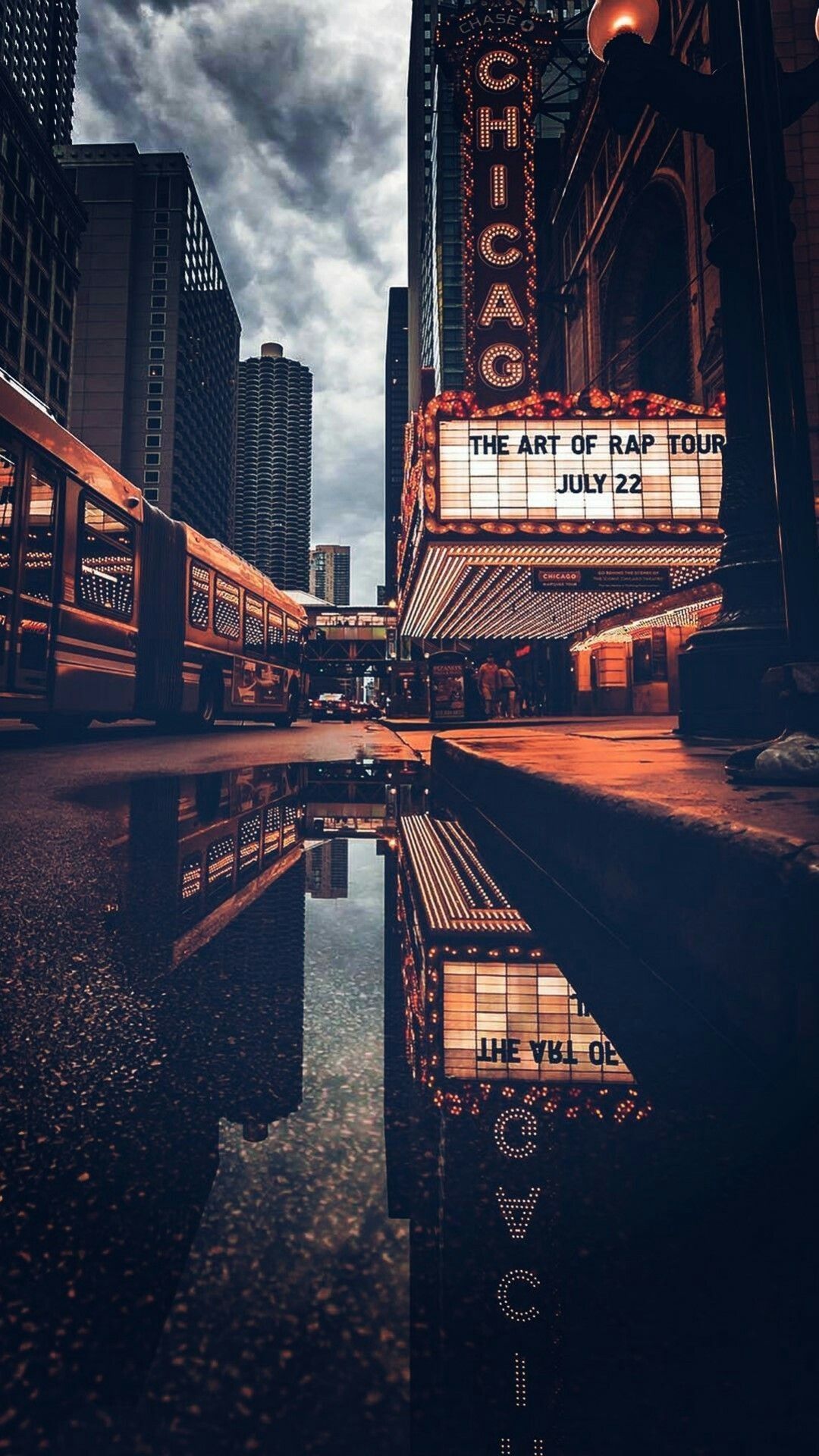 Chicago theatre with reflection in a puddle - Chicago