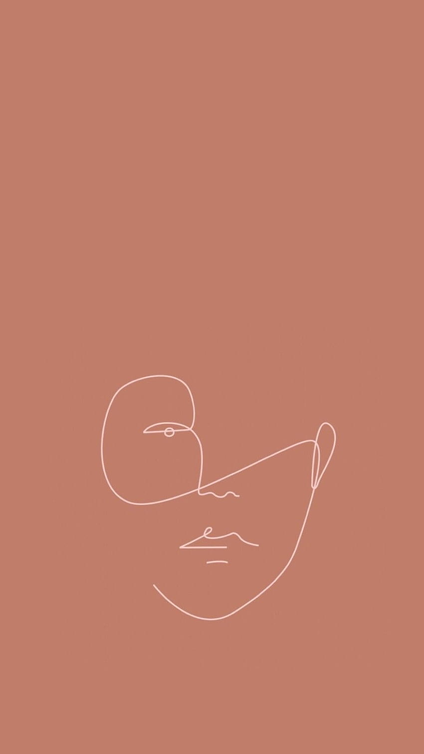 Minimalist line art of a woman's face against a pink background - Pastel minimalist