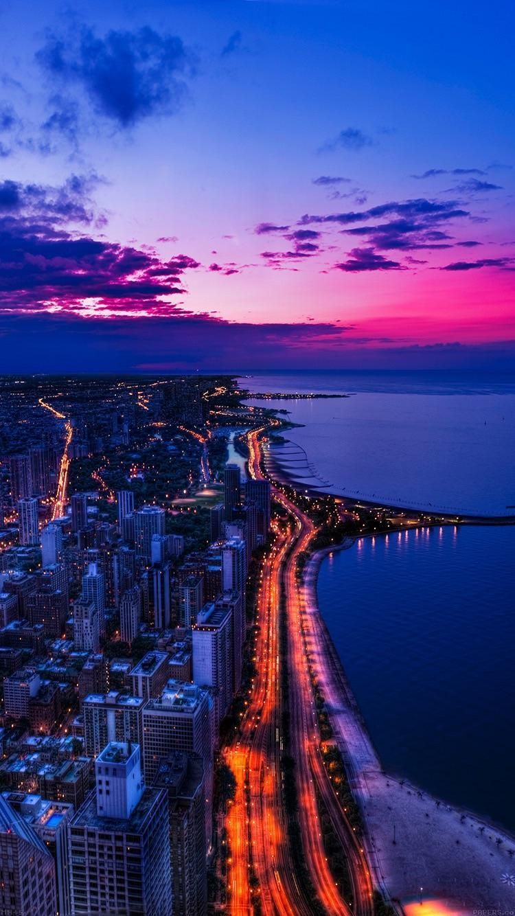 Chicago cityscape at sunset with a purple sky - Chicago