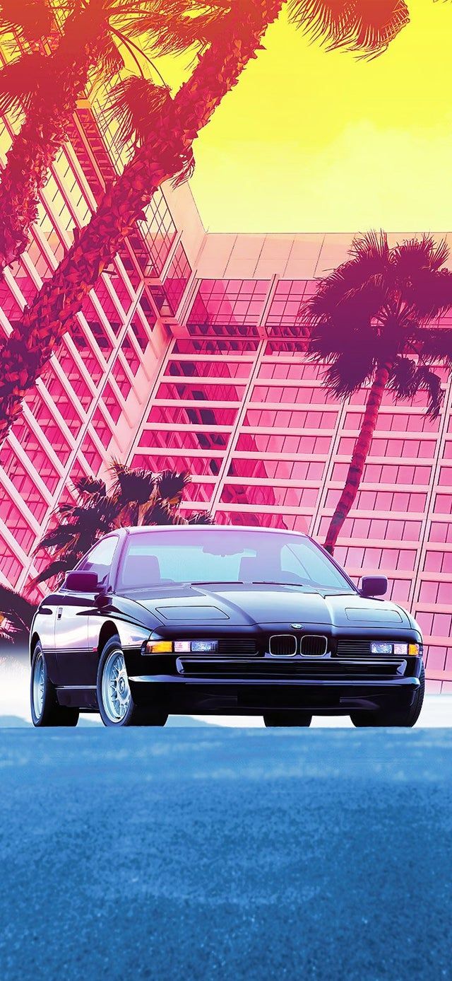 BMW E31 in front of an aesthetic building 4K wallpaper [2610x5655] and [1080x2340]