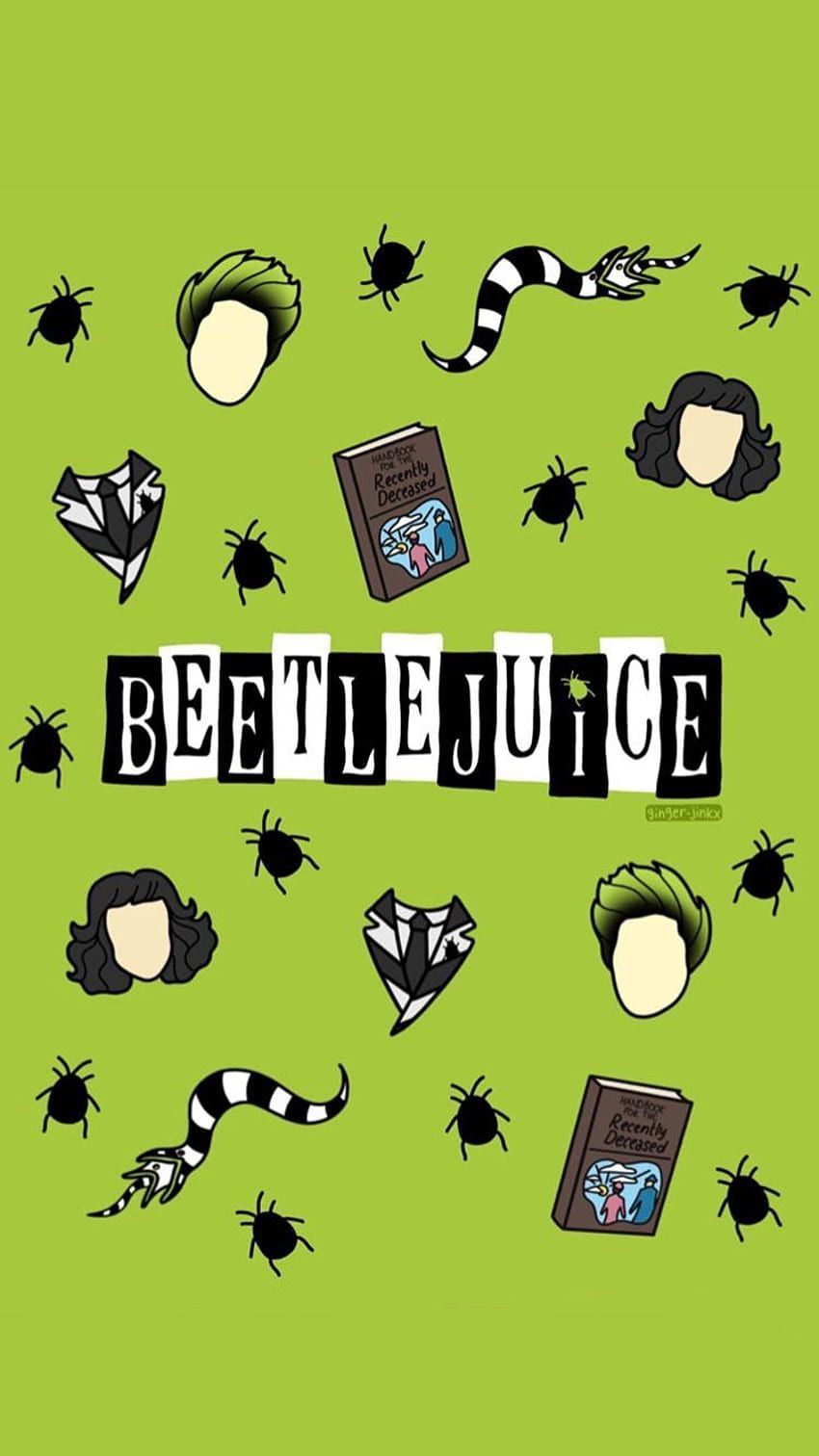 A poster with the words beetlejuice and some other objects - Broadway