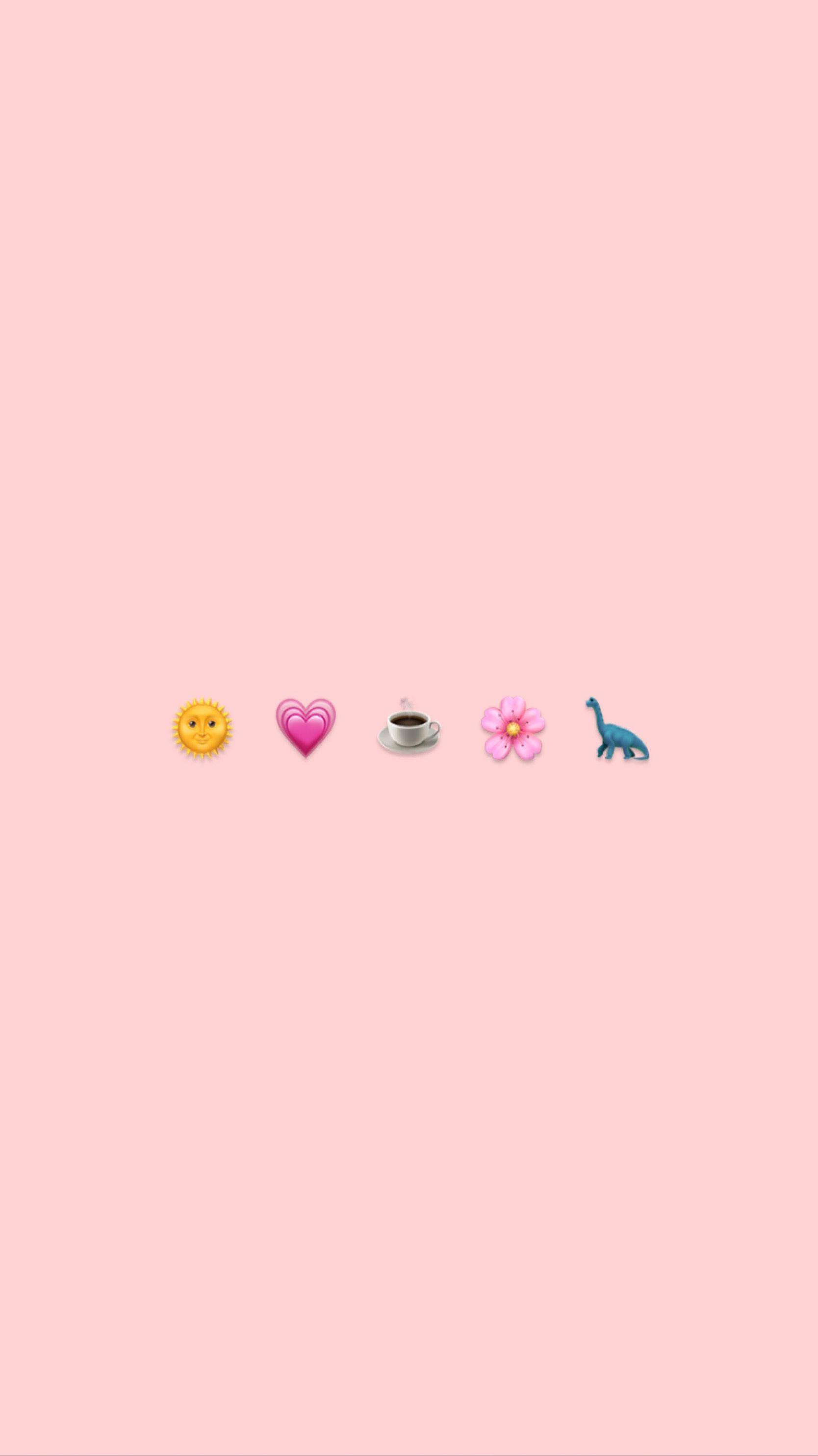 Aesthetic phone background with emojis of a sun, heart, coffee, flower, and dinosaur - Emoji
