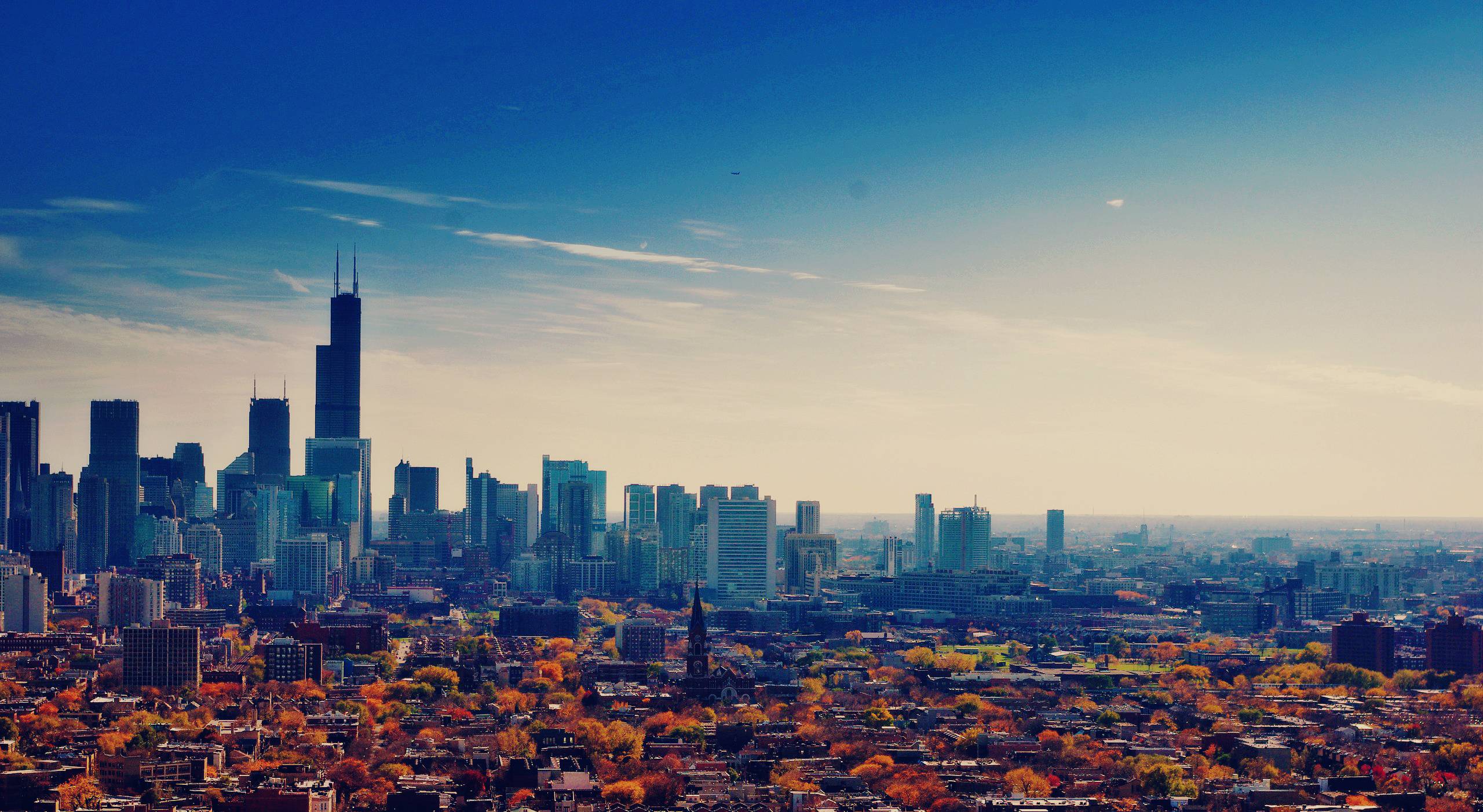 A city skyline with trees and buildings - Chicago