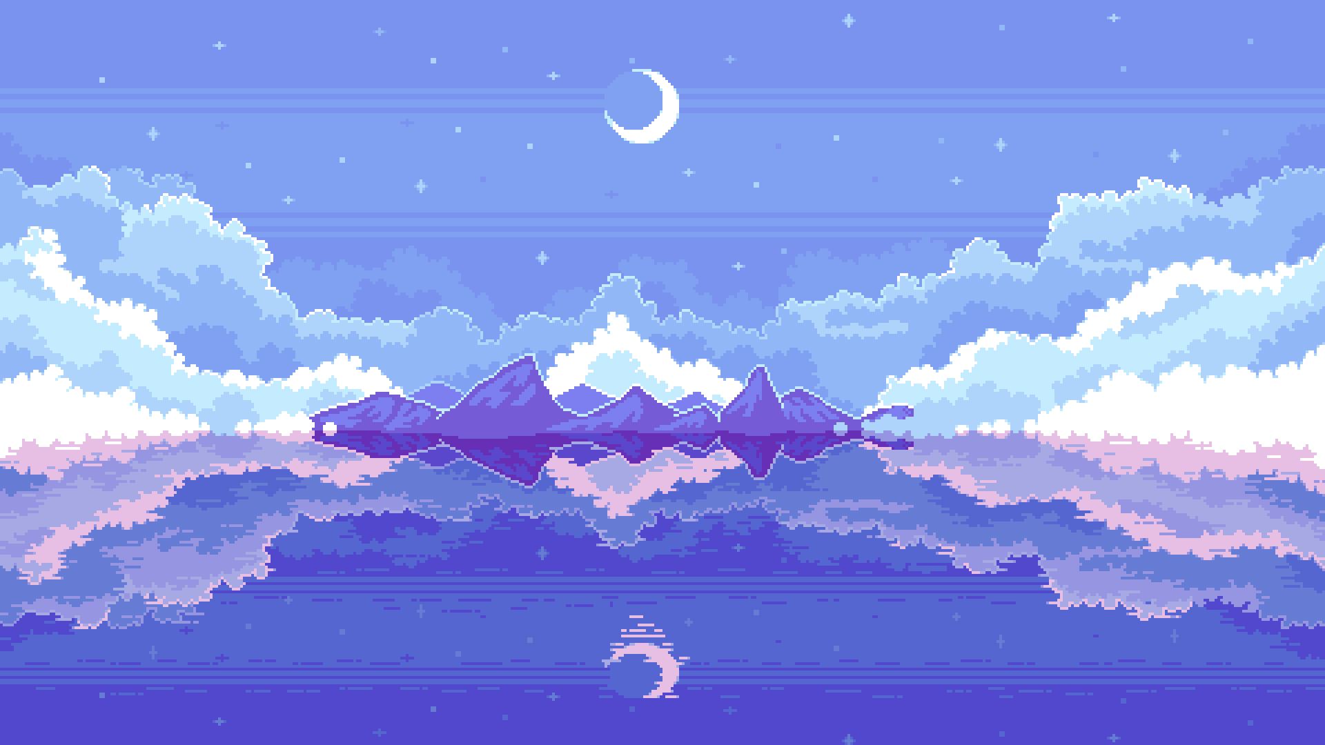 A pixelated image of the moon and clouds - Pixel art