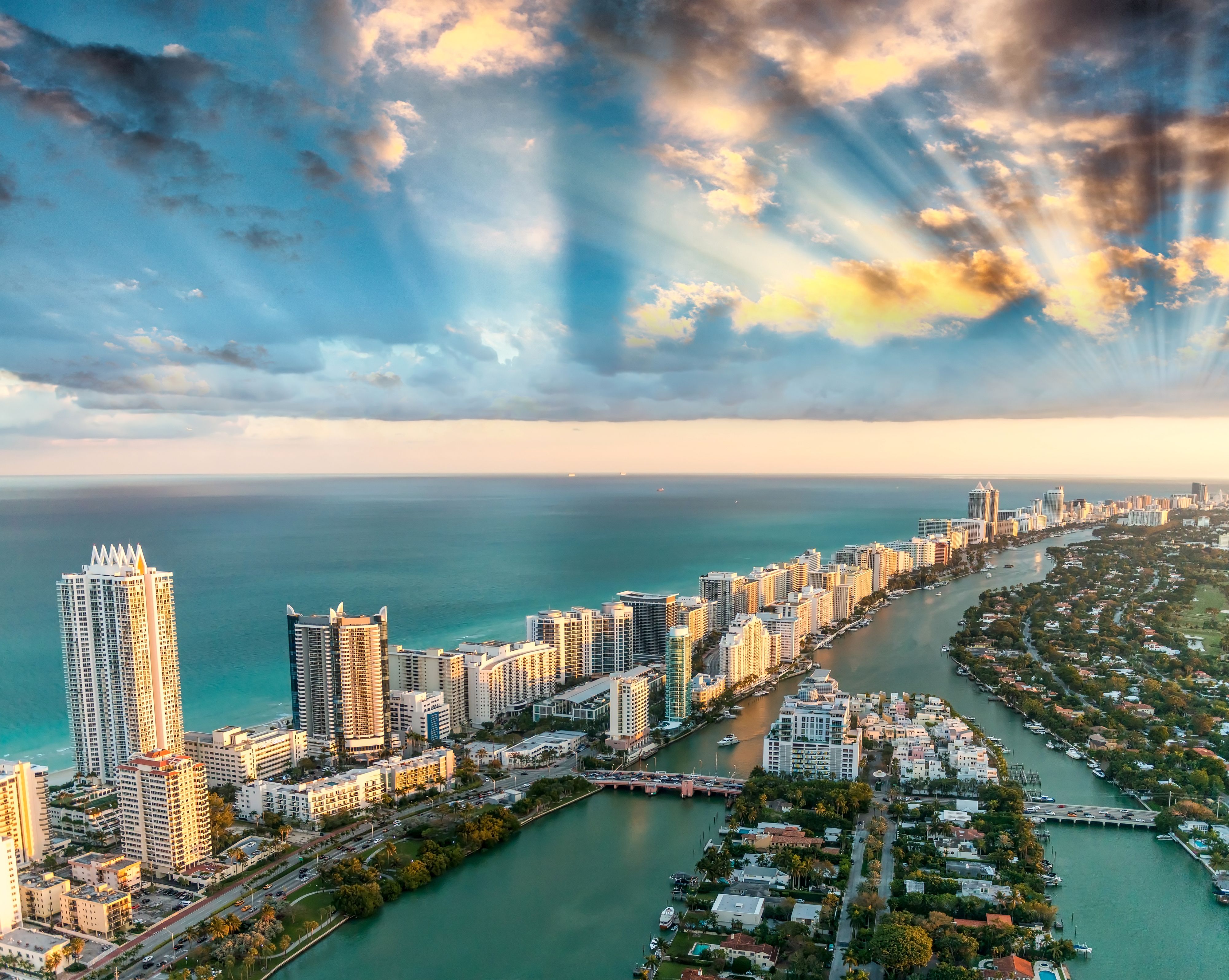 An aerial view of the city of Miami, Florida. - Miami