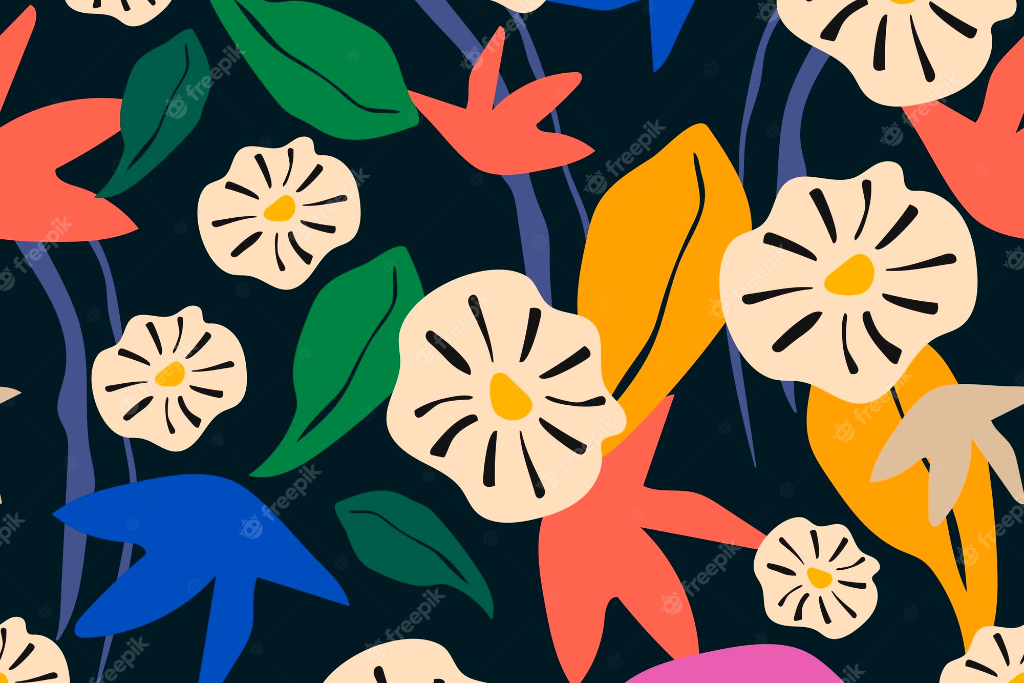 Seamless pattern with flowers and leaves - Pattern