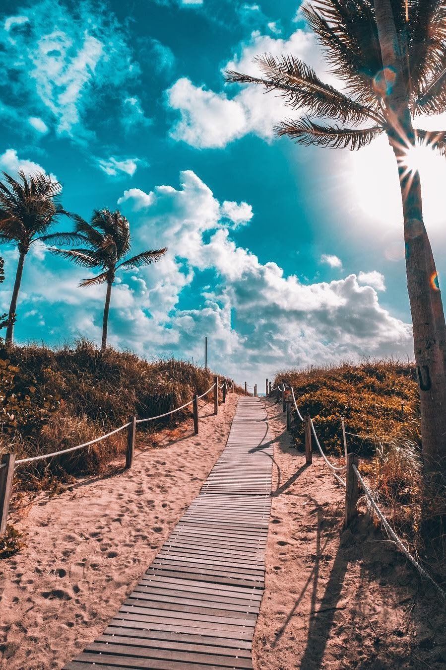 A wooden walkway leads to the beach - Miami, Florida