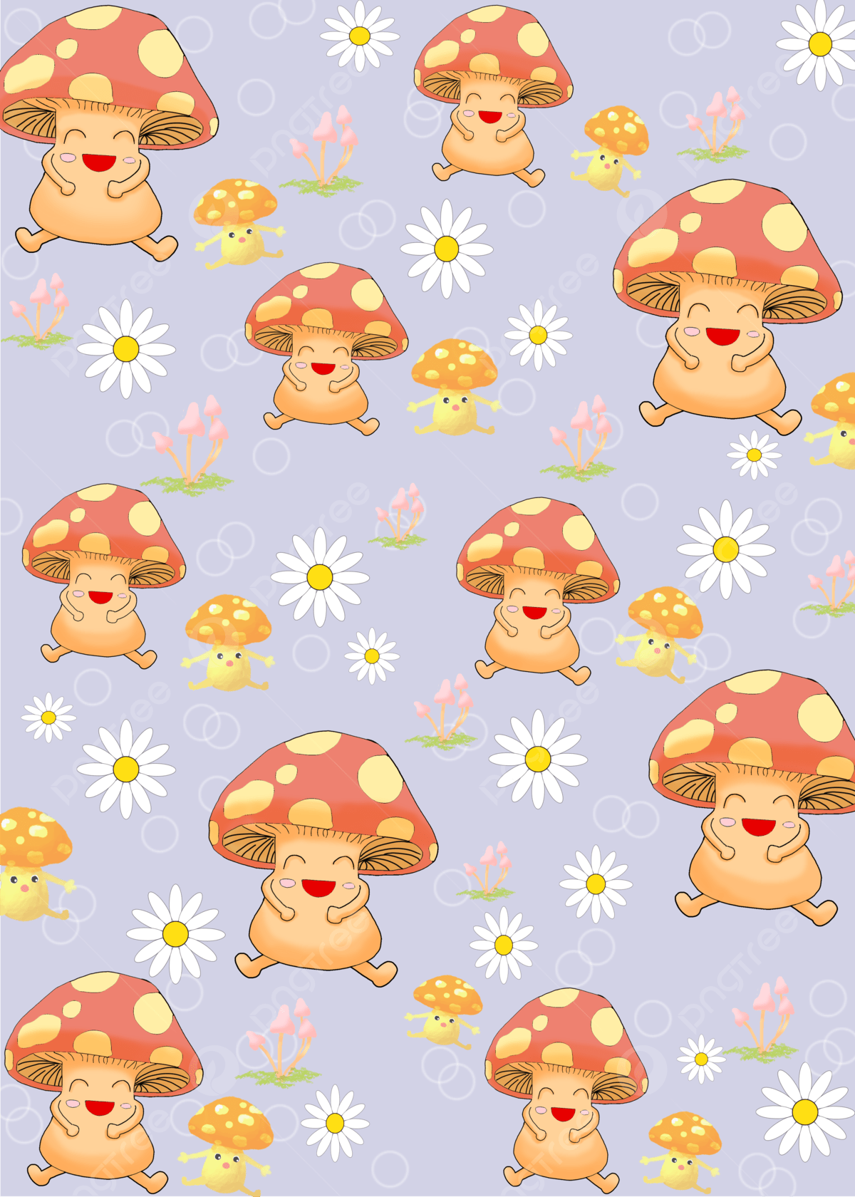 A pattern of mushrooms and flowers - Mushroom