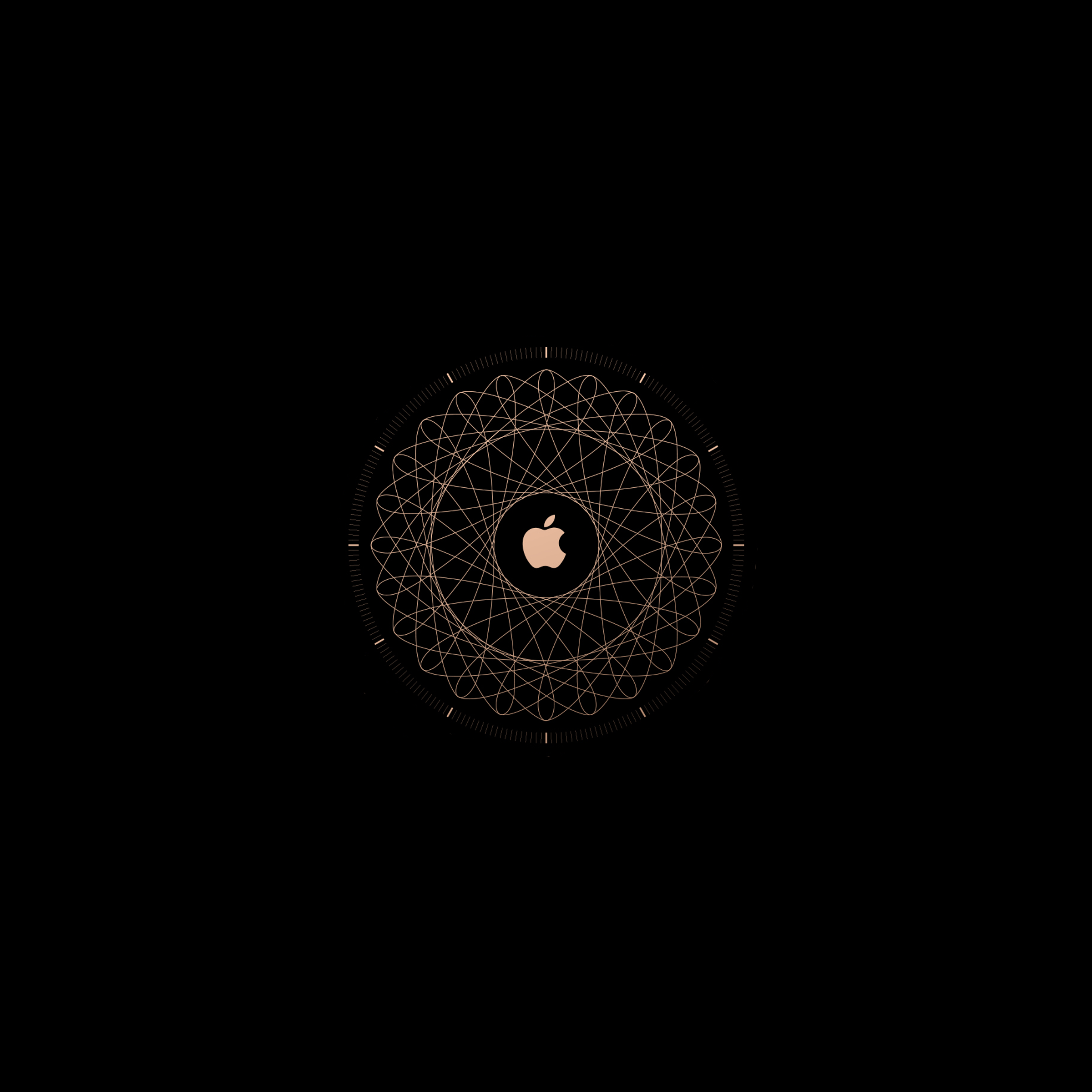 A black wallpaper with a gold apple logo in the middle - Apple Watch