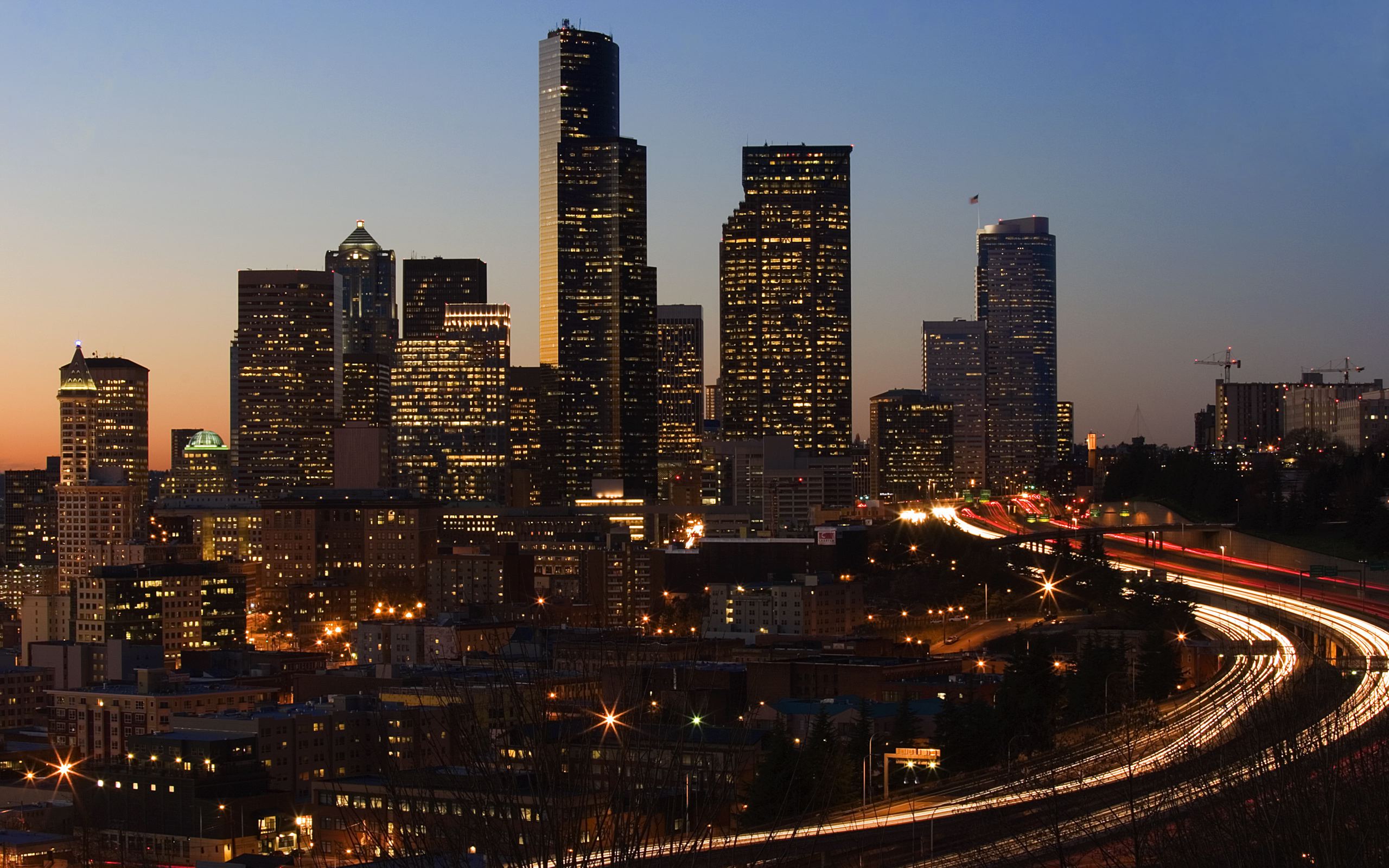 A night time cityscape of Seattle, Washington, USA. - Cityscape