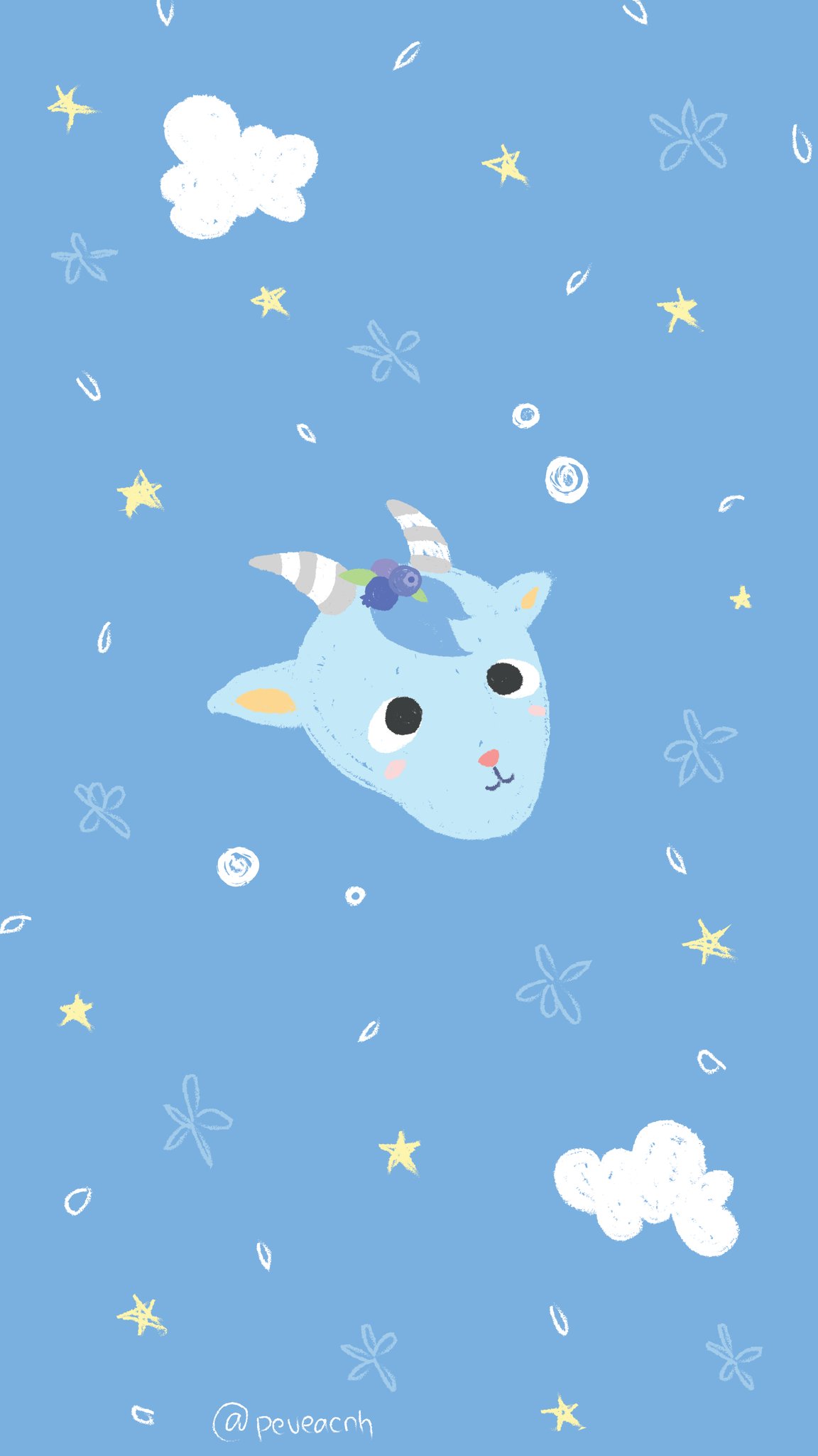 A blue and white animal with stars in the background - Animal Crossing