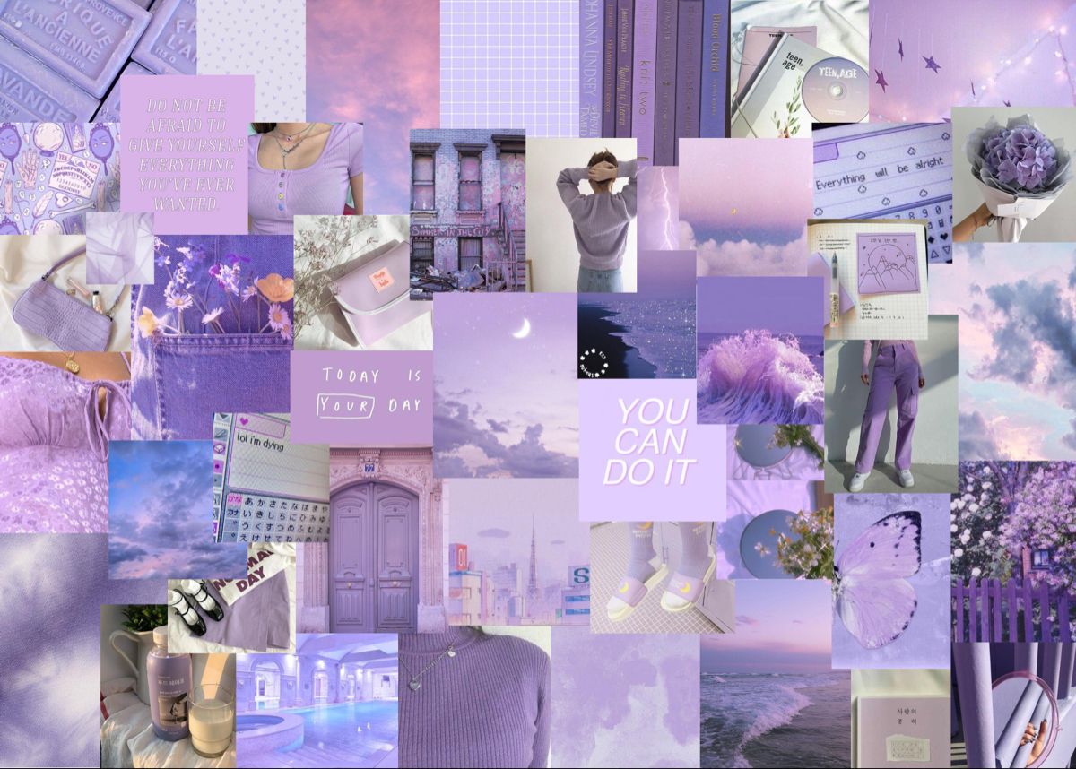 A collage of pictures with purple and pink - Pastel purple, light purple, lavender