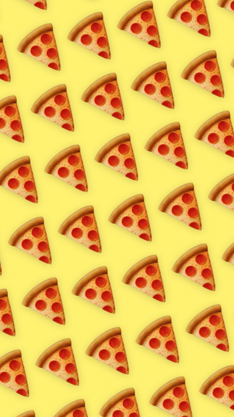 A pattern of pepperoni pizza slices on a yellow background - Pizza