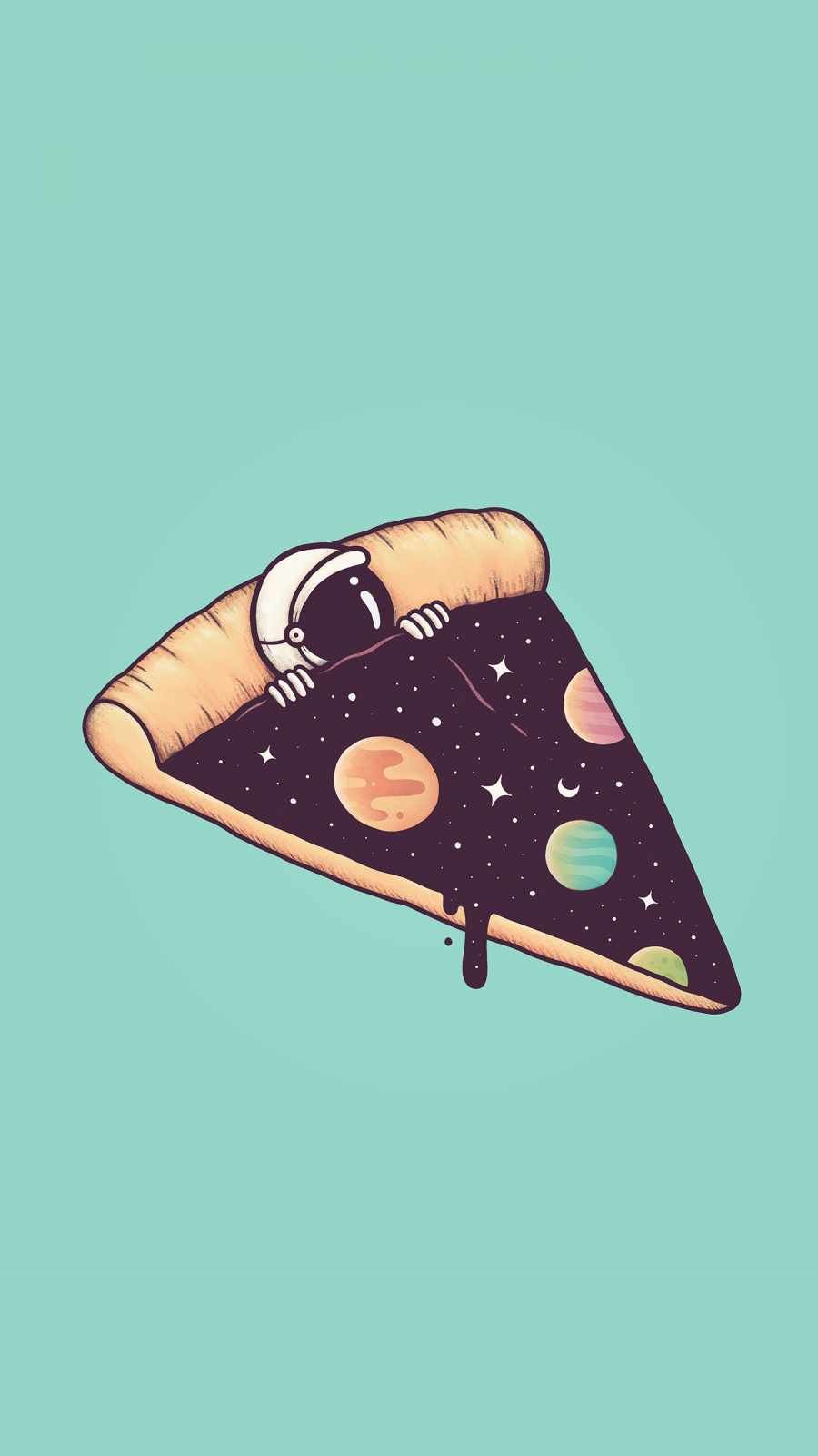 IPhone wallpaper of a slice of pizza with an astronaut on it - Pizza
