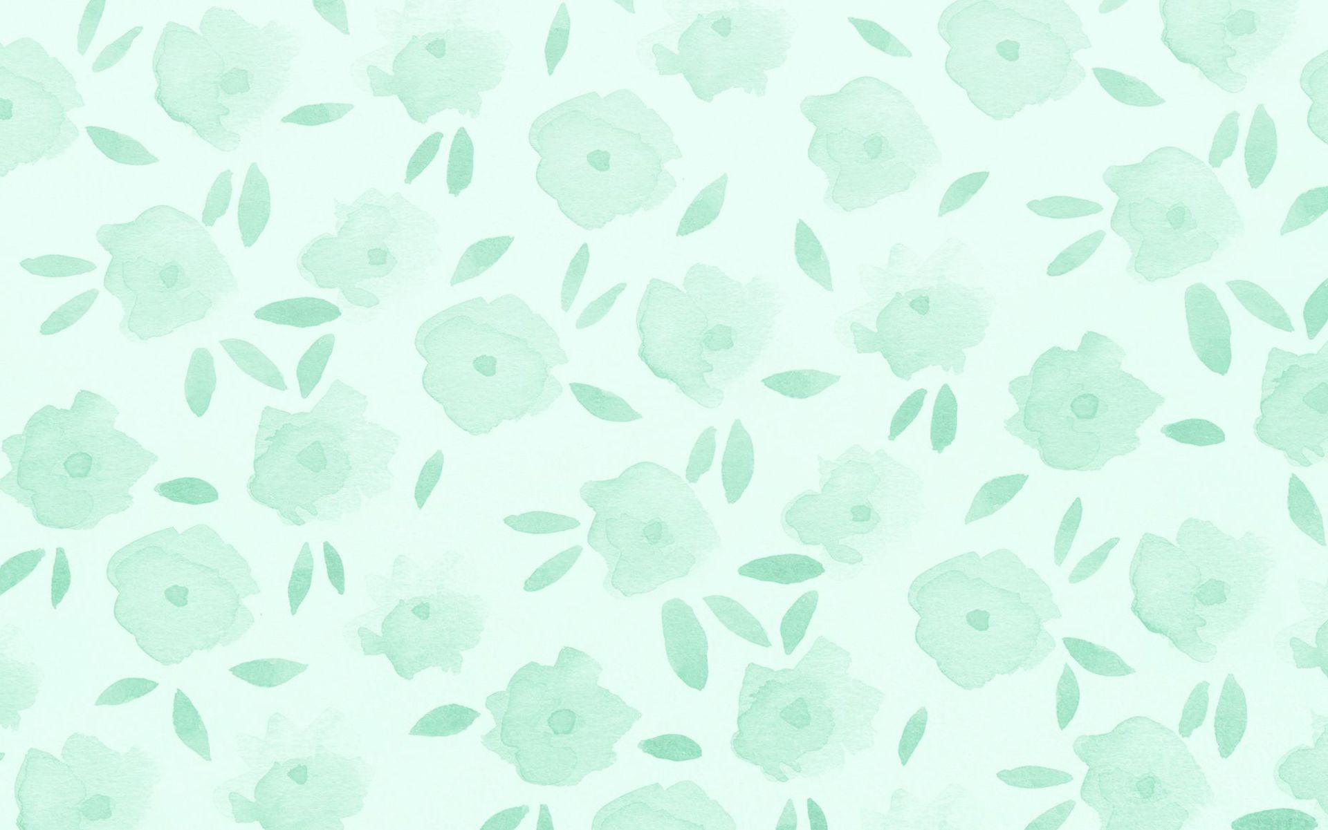 A watercolor wallpaper of mint green flowers on a white background - Pastel green, light green, mint green, green