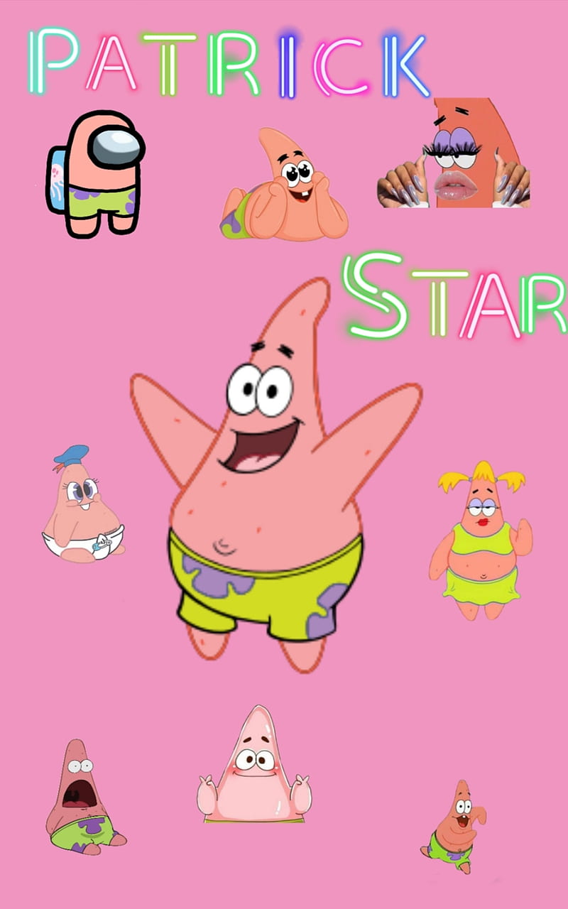 Patrick Star from Spongebob Squarepants in various poses and expressions. - Bestie