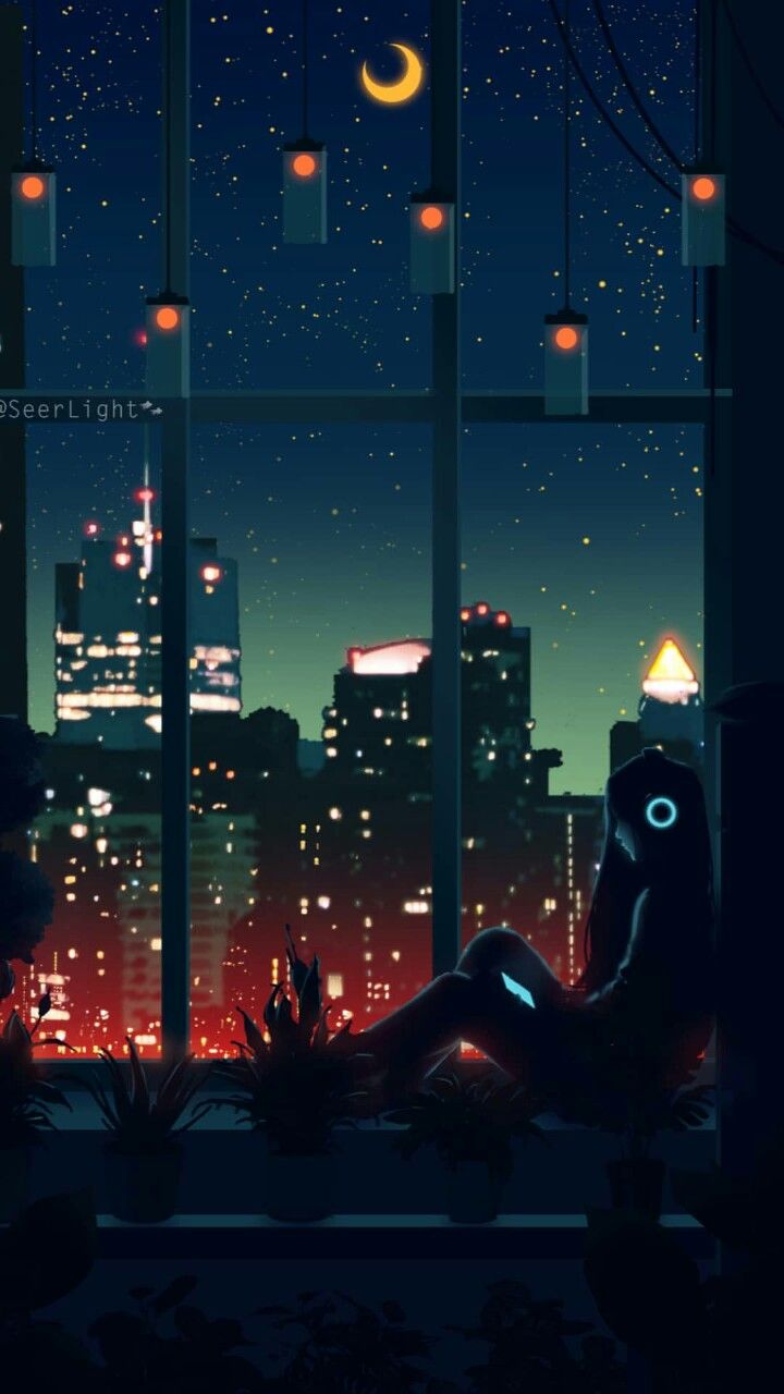 Night city wallpaper for mobiles and tablets - Anime city