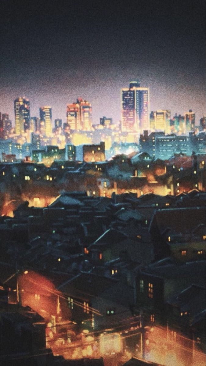 Aesthetic city night wallpaper for phone. - Anime city