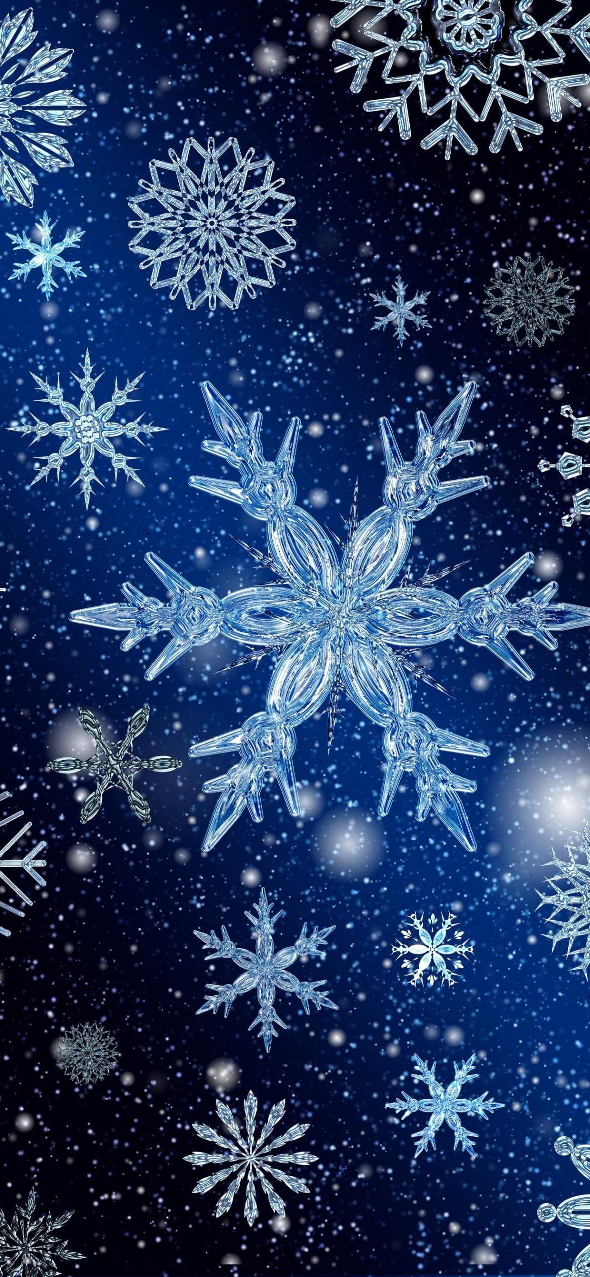A wallpaper of snowflakes on a blue background - Snowflake