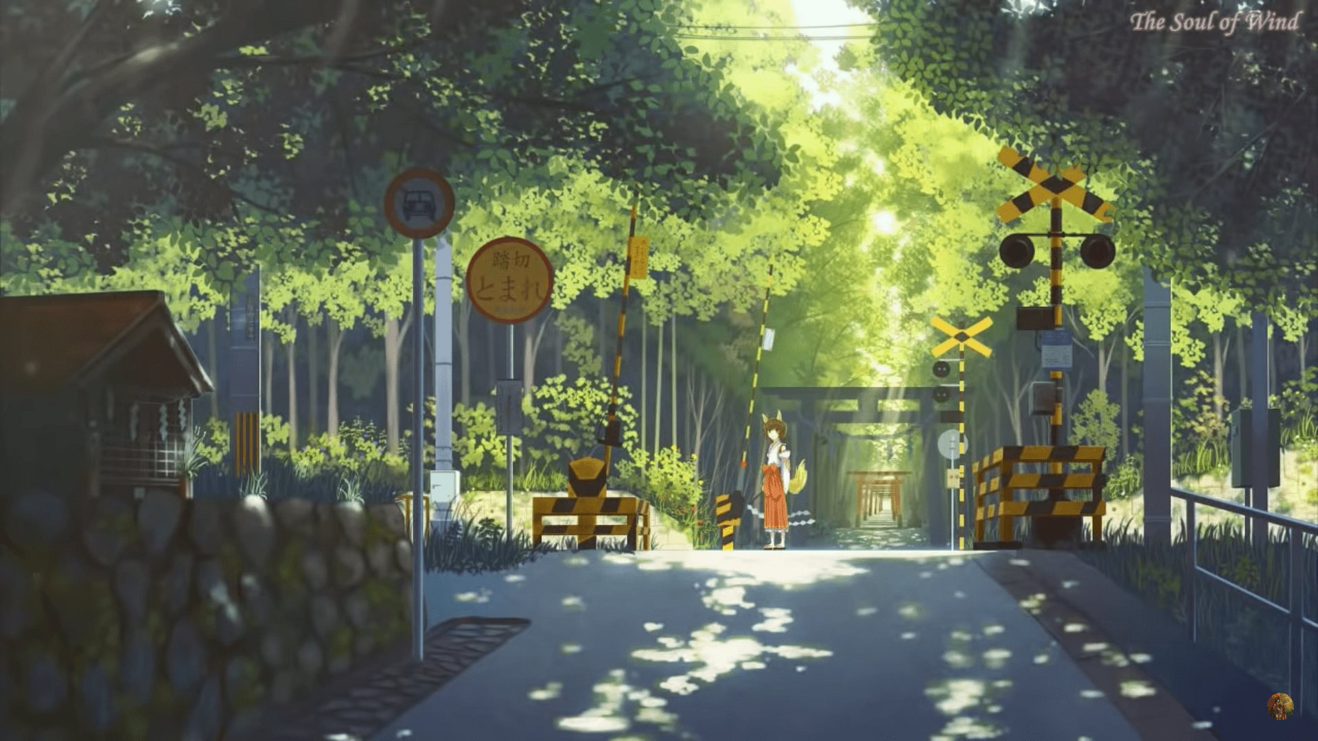 Anime forest pathway with trees and a train - Anime landscape