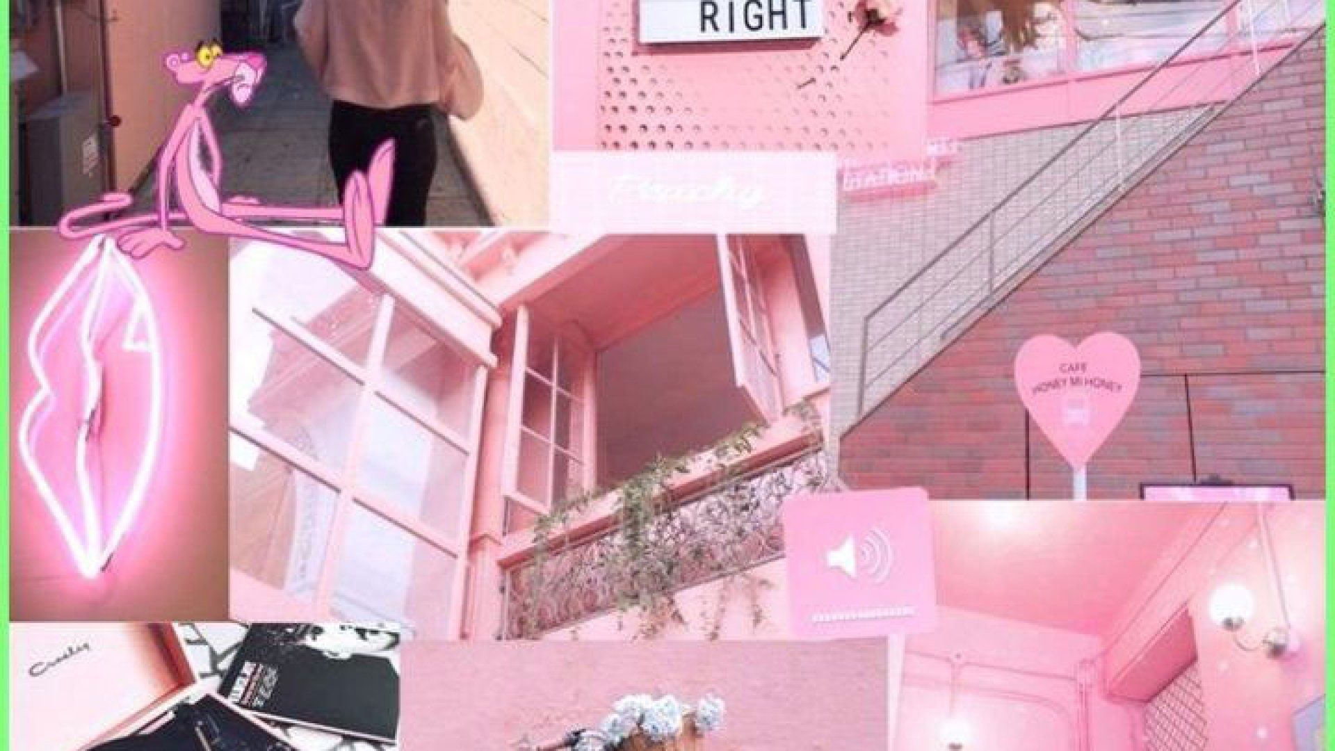 Aesthetic pink background with the pink panther - Pink heart, pink, cute pink, Pink Panther, lips, collage