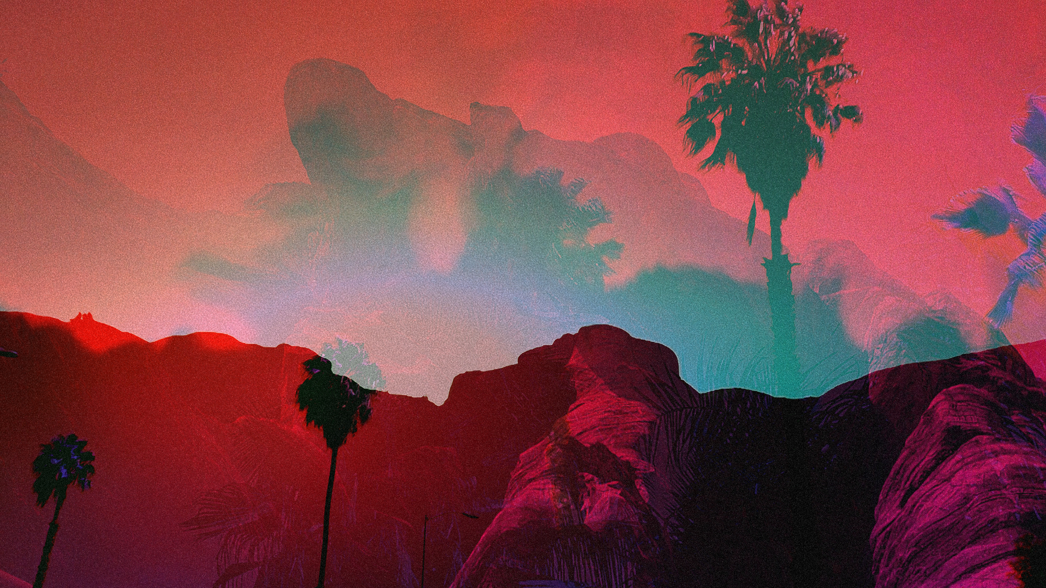 Palm Trees Vaporwave Digital Art Colorful Rock Wallpaper: 2048x1152