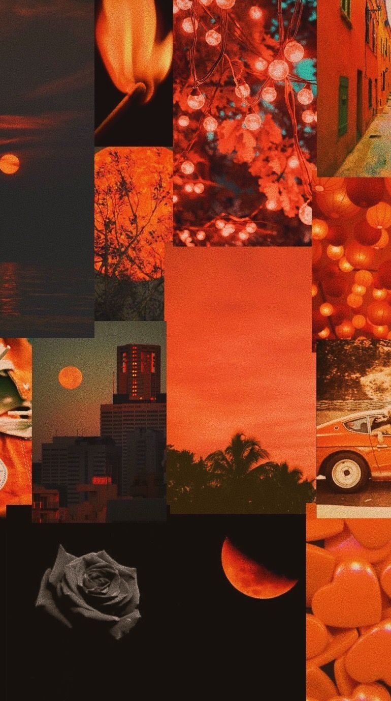 Aesthetic collage wallpaper for phone with orange and red colors - Orange, dark orange