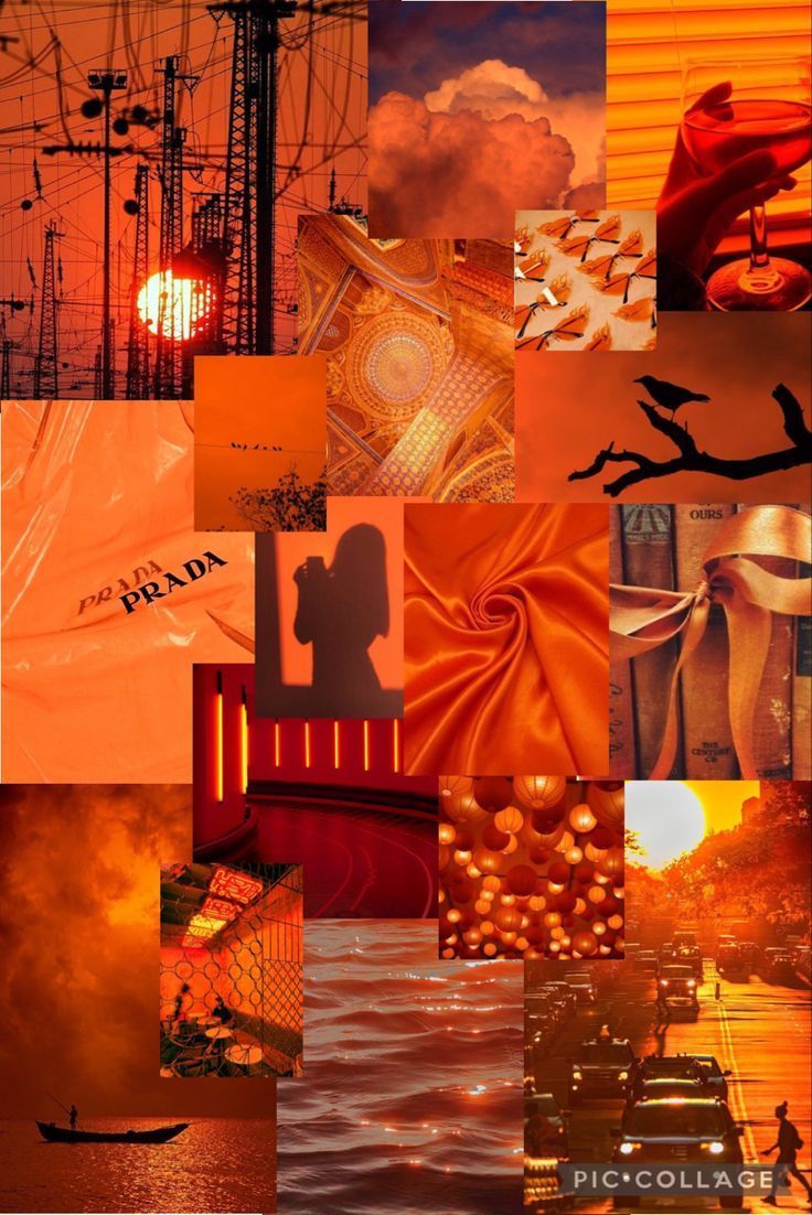 Orange aesthetic collage with orange and red photos - Dark orange
