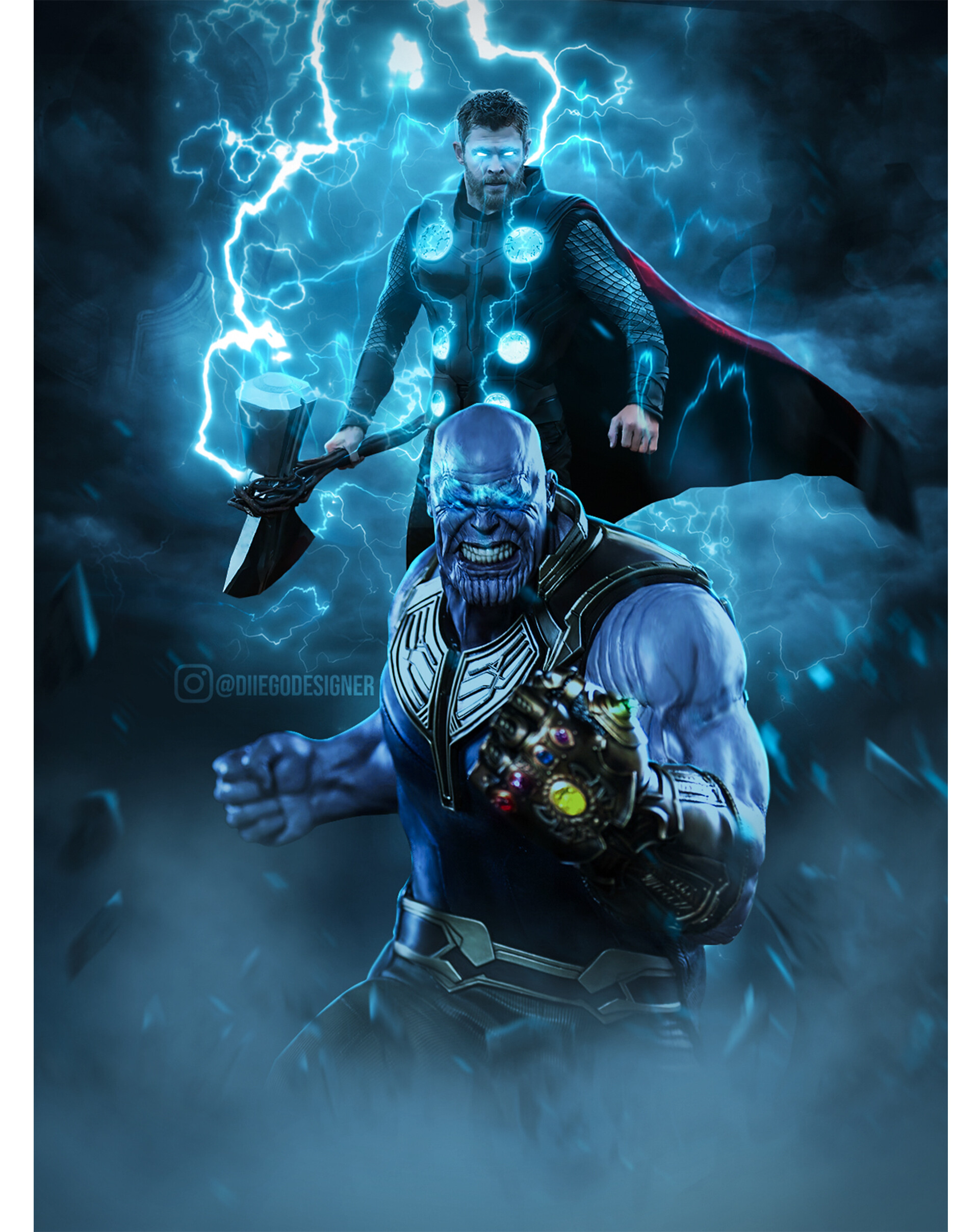 Thanos and hulk in a dark blue background - Thor