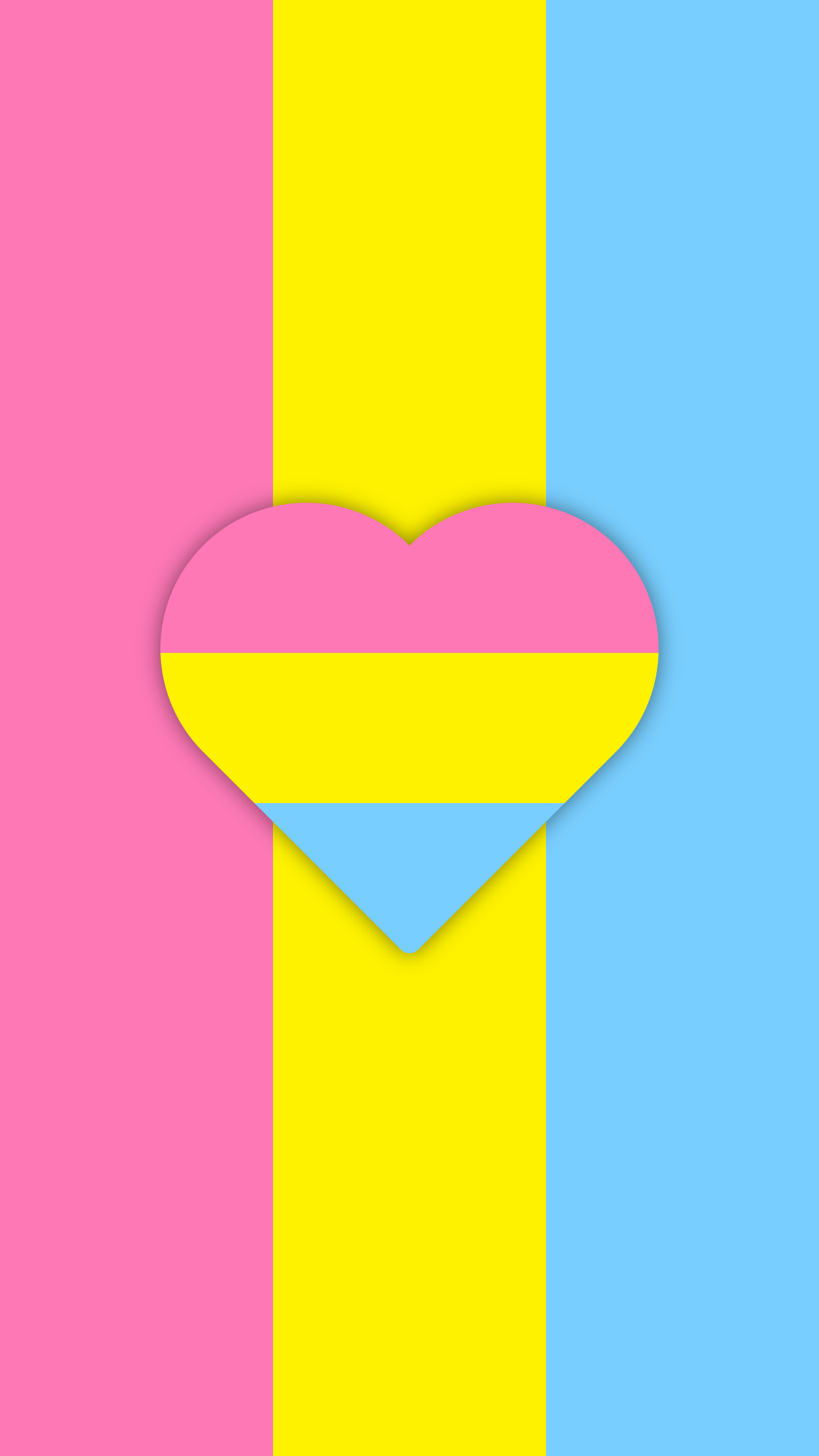 A heart on a blue, pink and yellow background - Pansexual