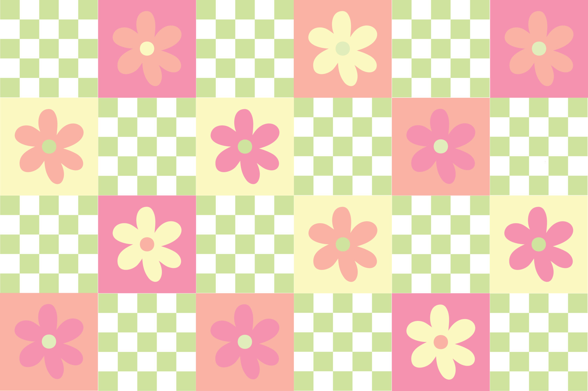 Cute patchwork floral seamless pattern background. Pastel colored checkerboard and daisy backdrop. Modern, trendy, bright vector design, danish pastel trendy print for textile, wallpaper