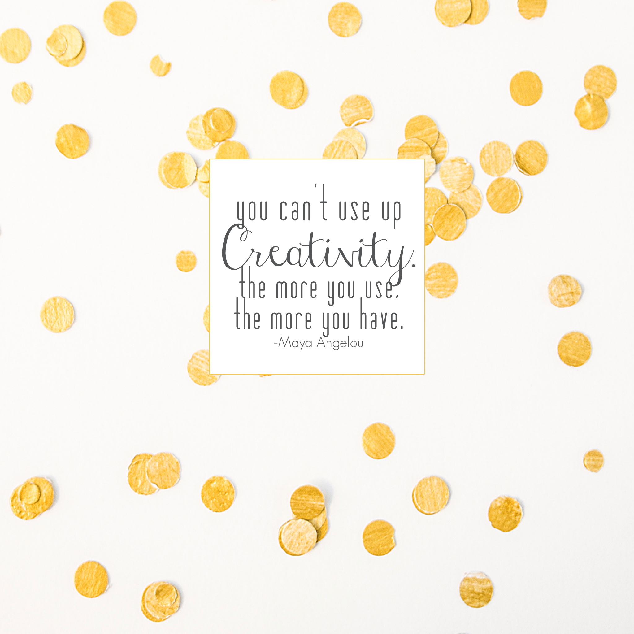 A white background with gold confetti and a quote that says 