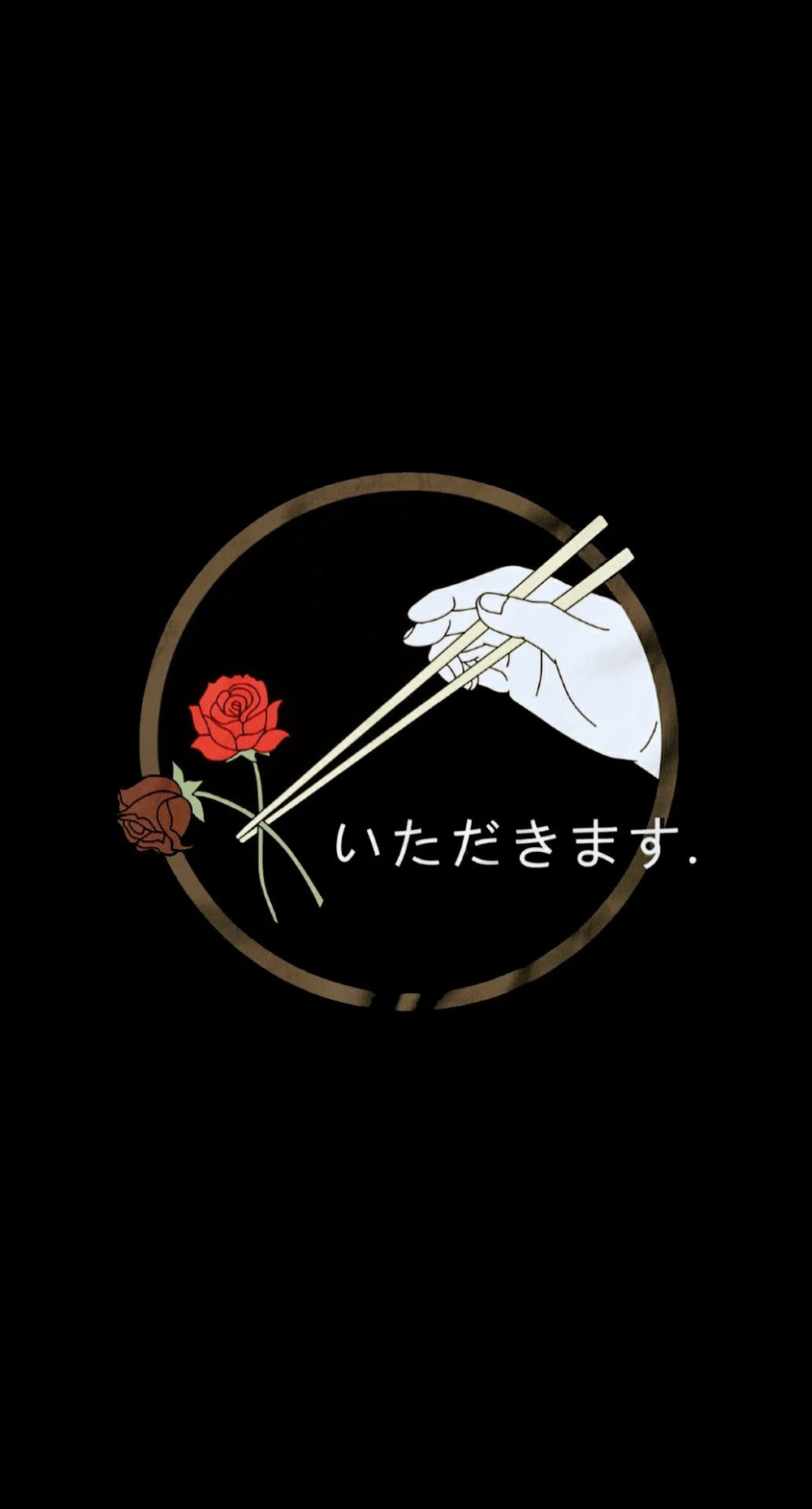 A black and white image of chopsticks holding up two roses - Japanese