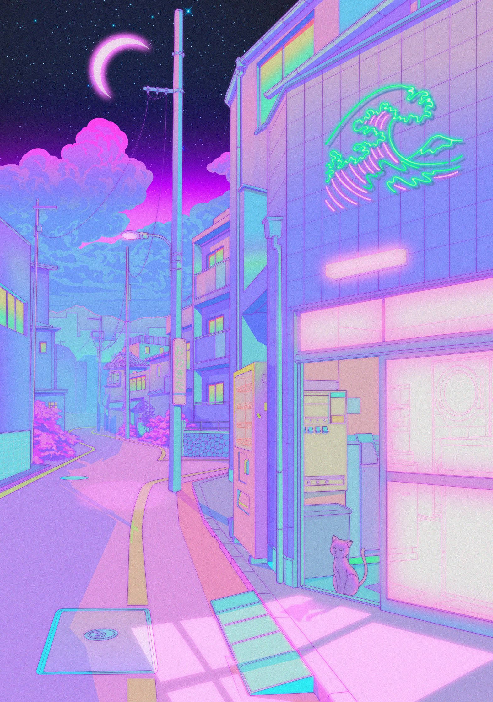 Download Pastel Japanese Aesthetic Empty Street At Night Wallpaper
