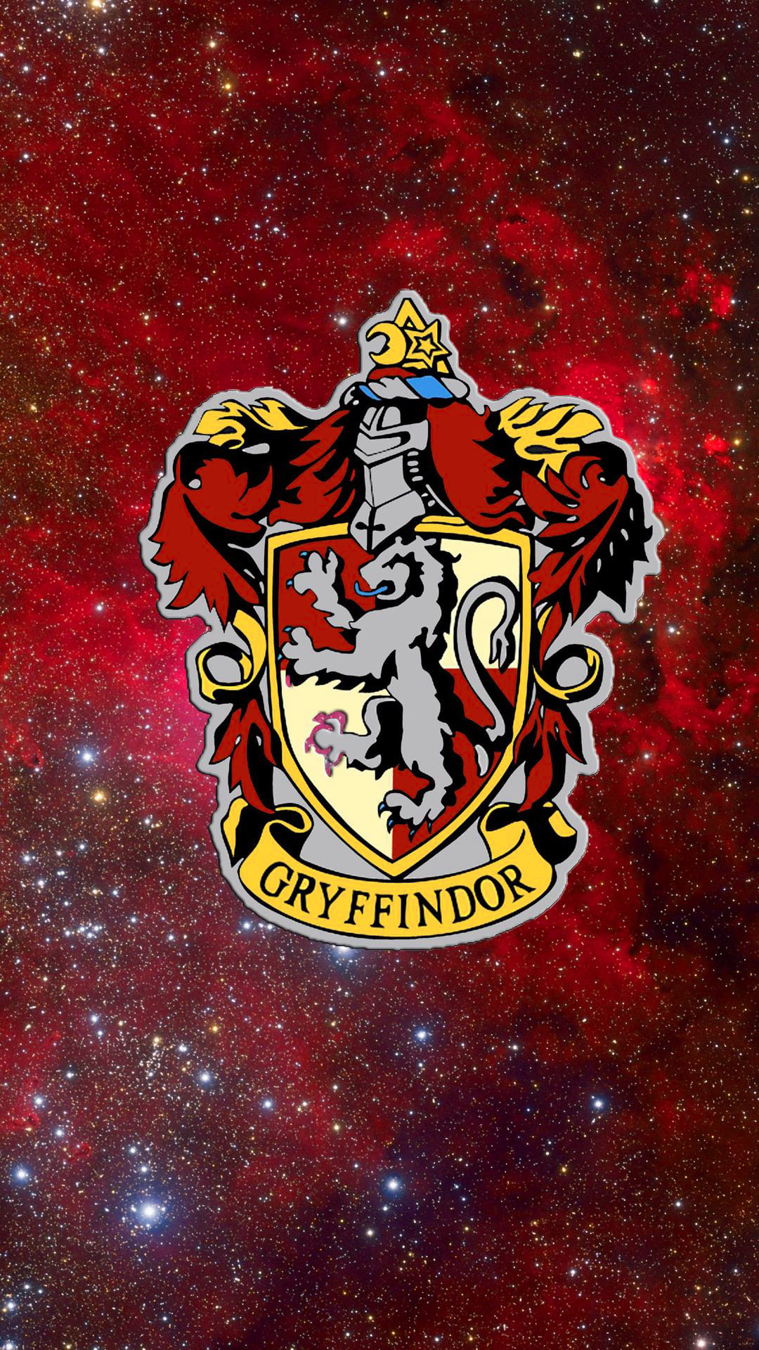 The hogwarts crest on a starry background - Gryffindor