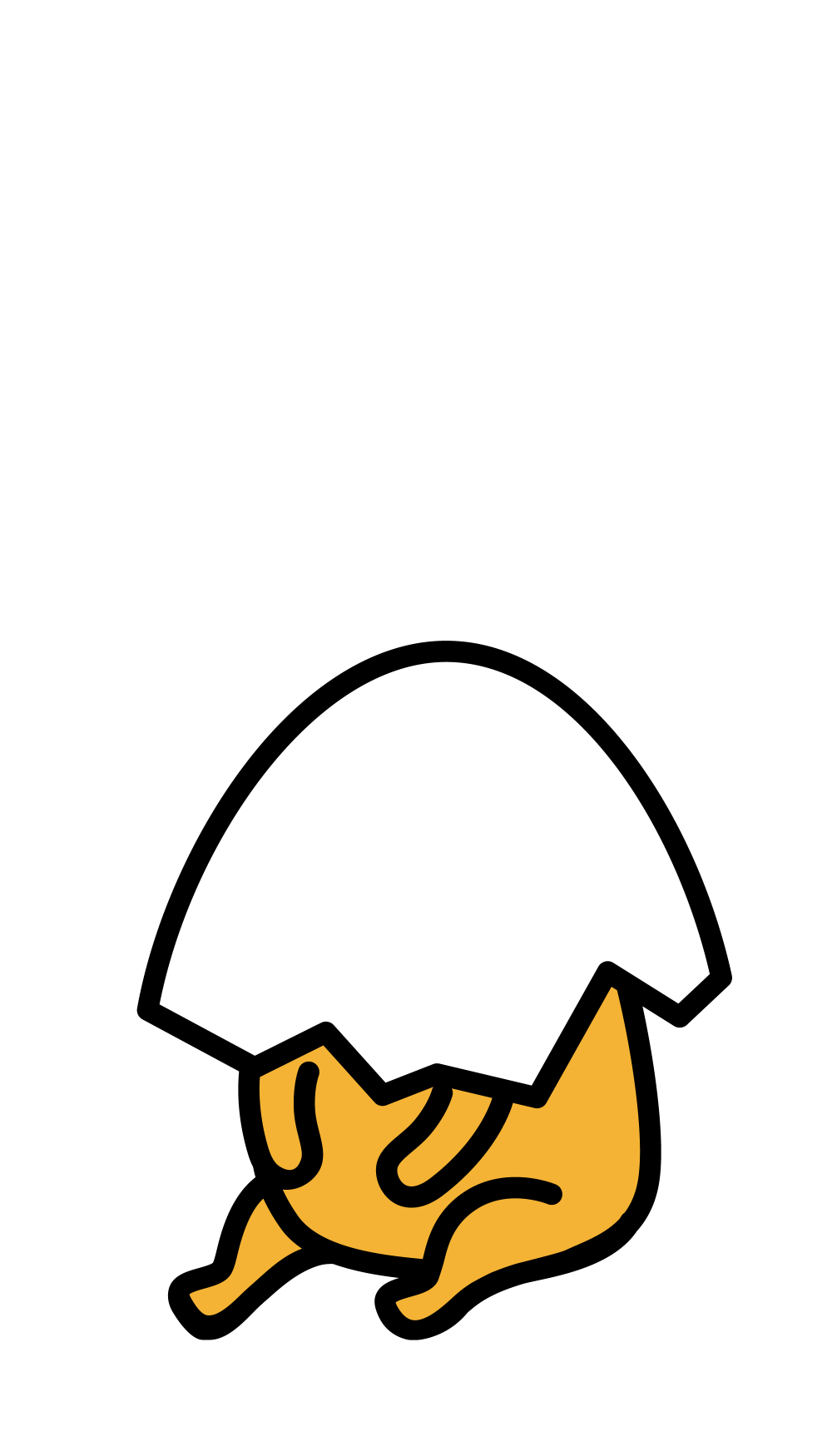 A picture of a cartoon cat sitting on its bottom with its head inside a white bowl. - Gudetama