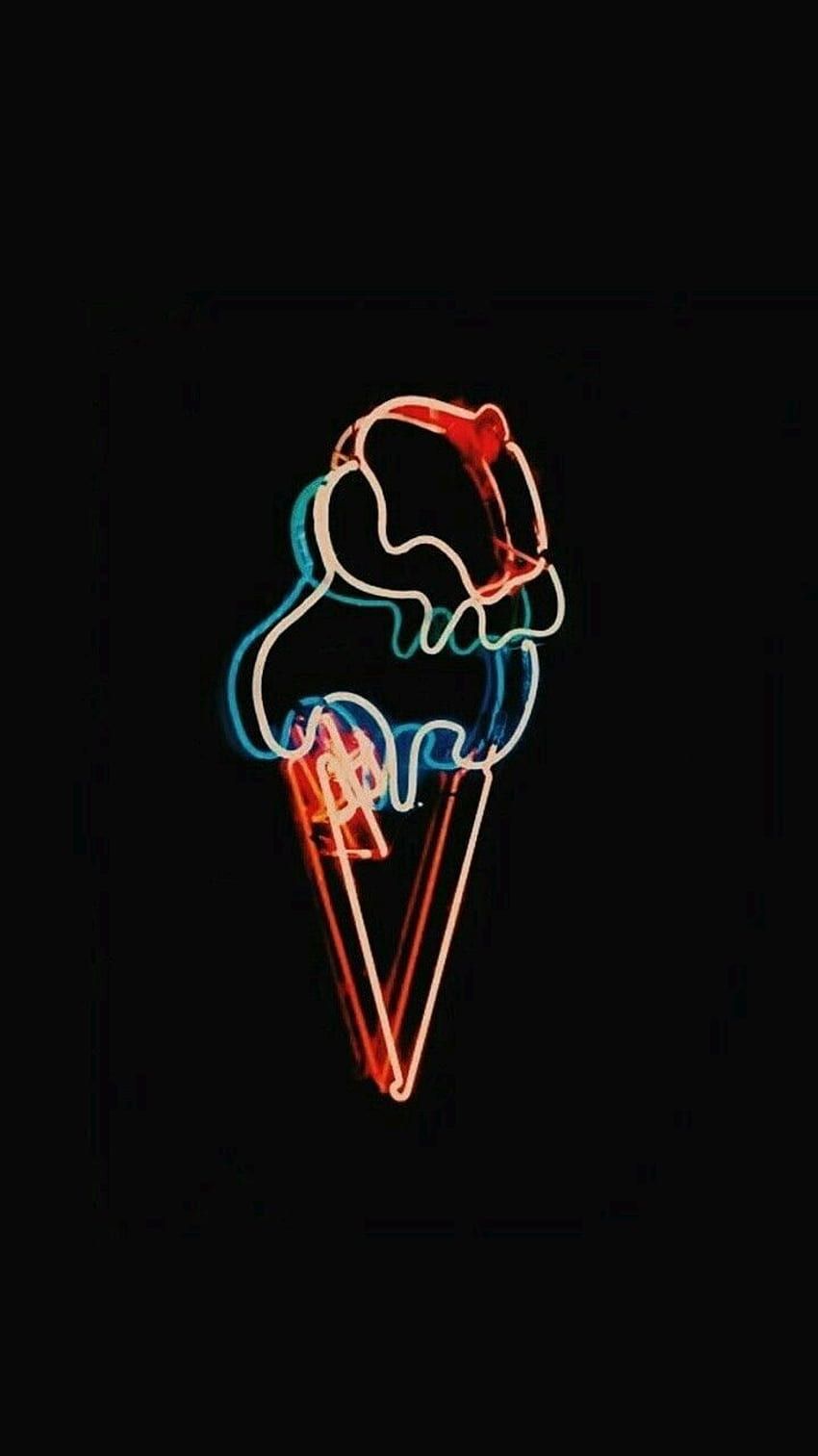 A neon ice cream cone in the dark - Modern, ice cream