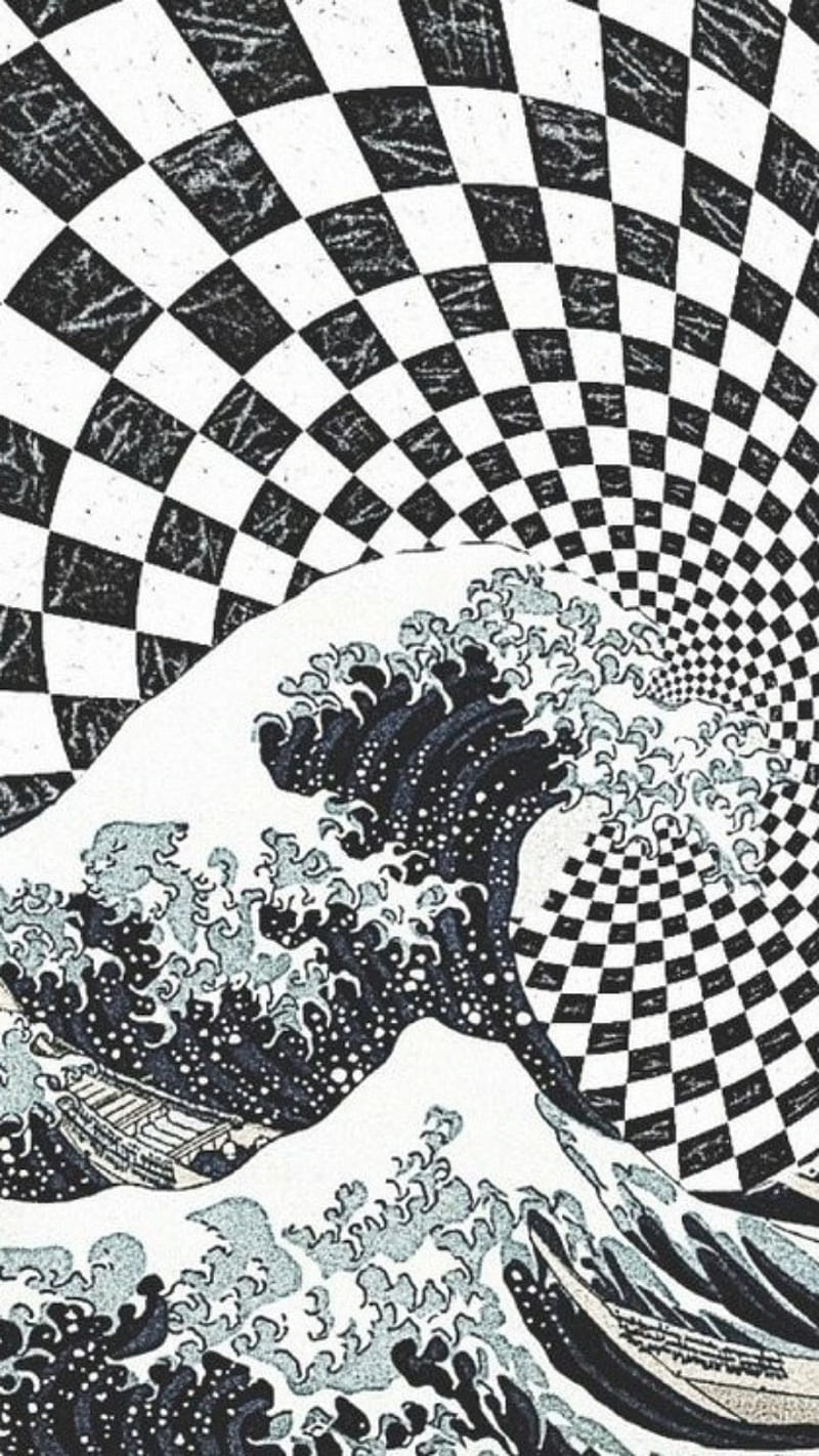 The great wave off kanagawa by person - Checkered