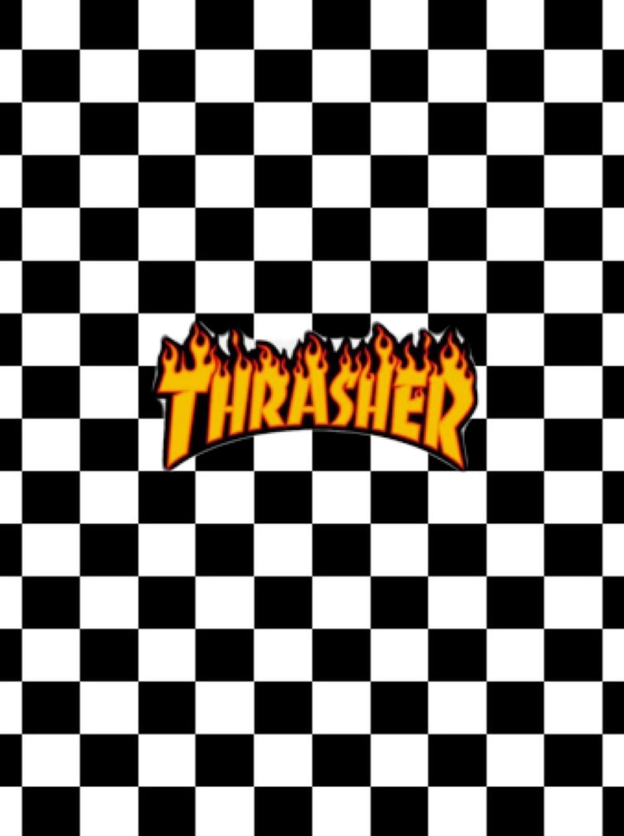 The thrasher logo on a checkered background - Checkered