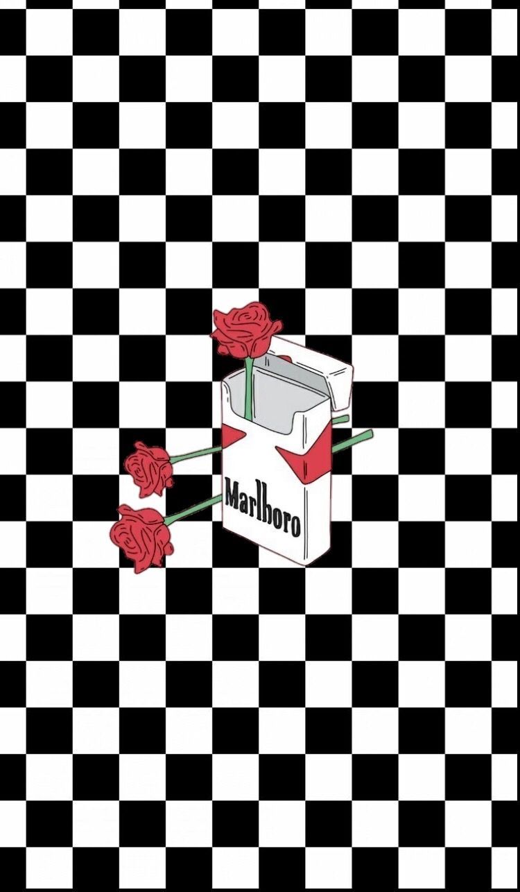 Aesthetic background with roses and cigarettes - Checkered