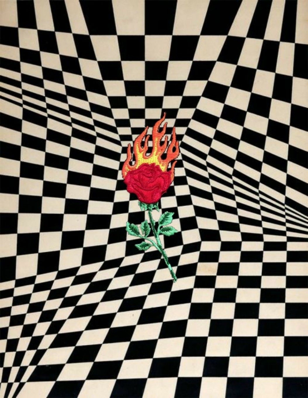 A rose on a black and white checkered background - Checkered