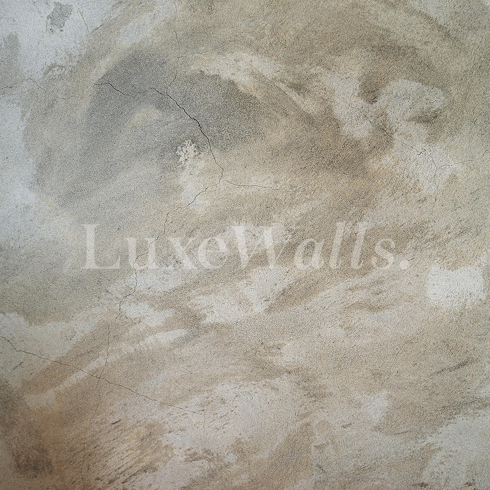 A detail of a concrete wall with cracks and dirt that has been painted with a concrete effect by Luxe Walls - Modern