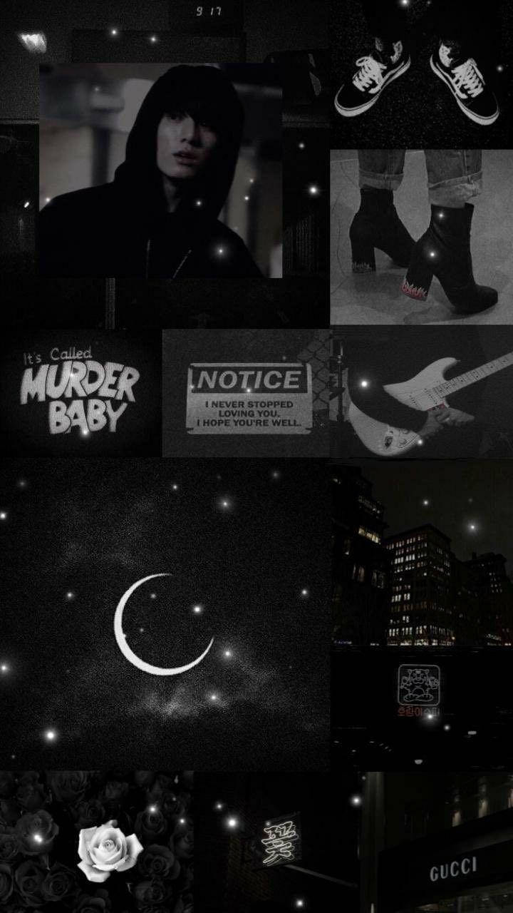 A collage of pictures with the words murder baby - Jungkook