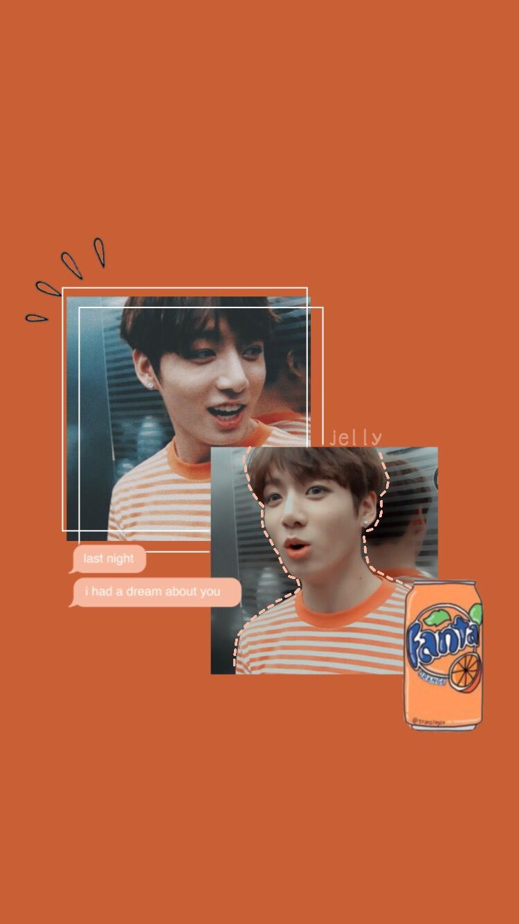 Aesthetic background with pictures of TXT's Soobin and a can of Fanta. - Jungkook