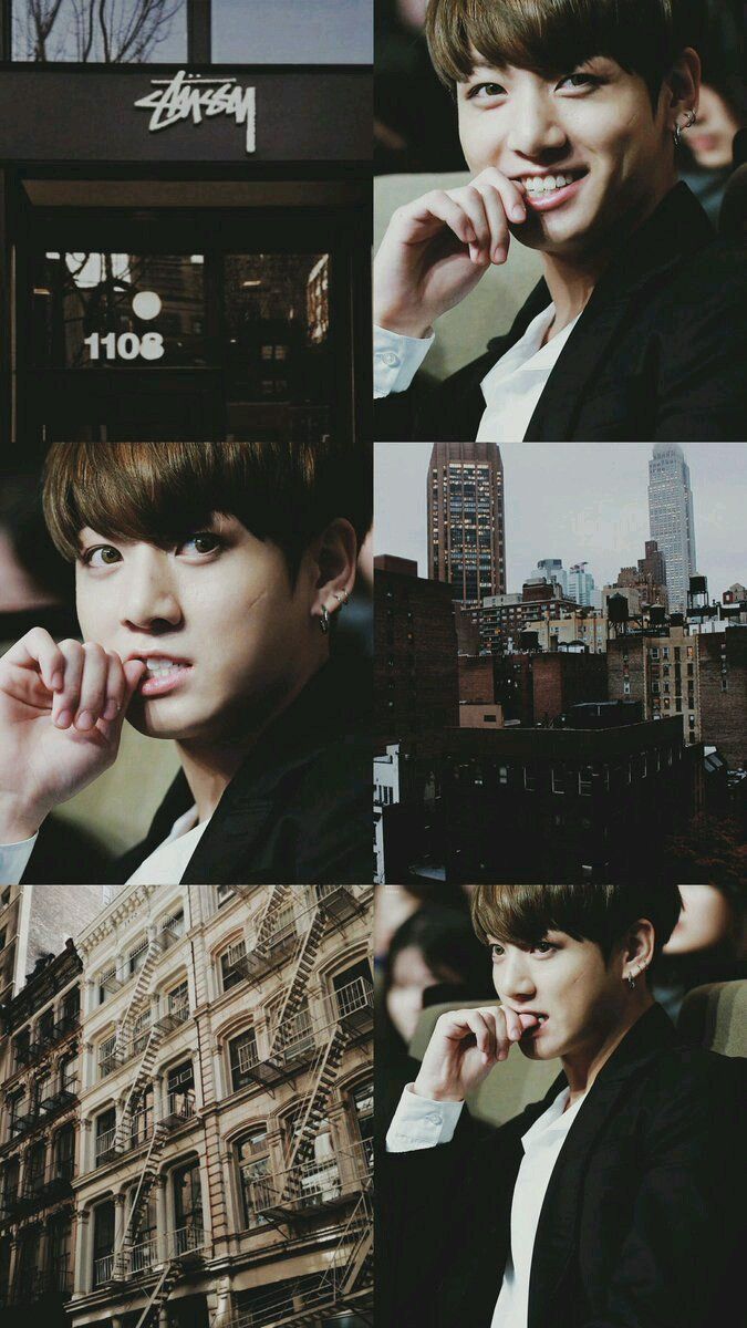 A collage of pictures with the same person in them - Jungkook