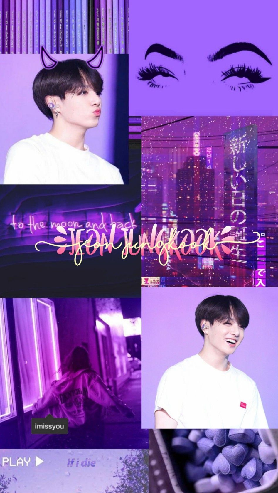 A collage of pictures with different colors and text - Jungkook