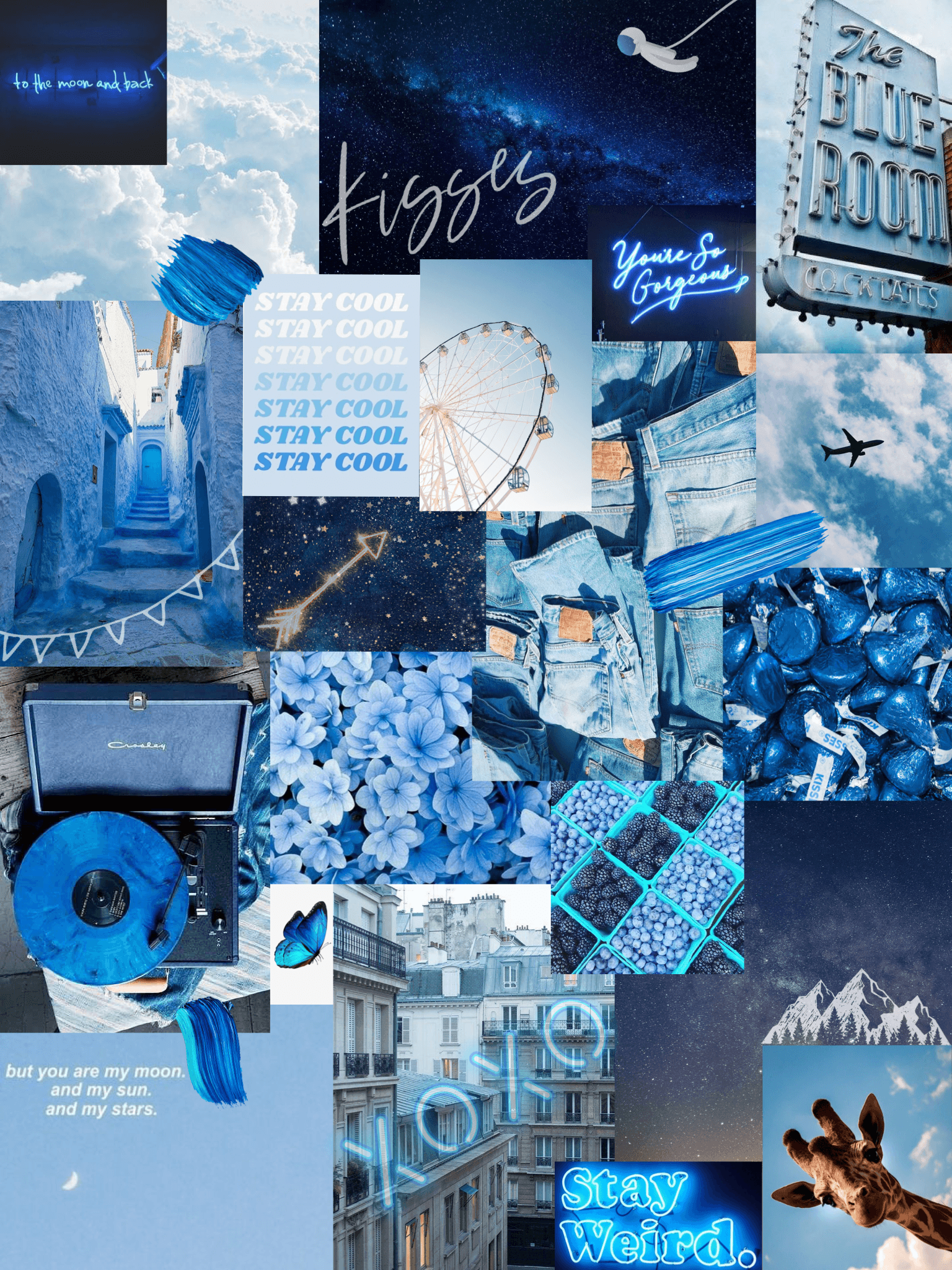 A collage of pictures with blue backgrounds - Blue, iPad, pastel blue