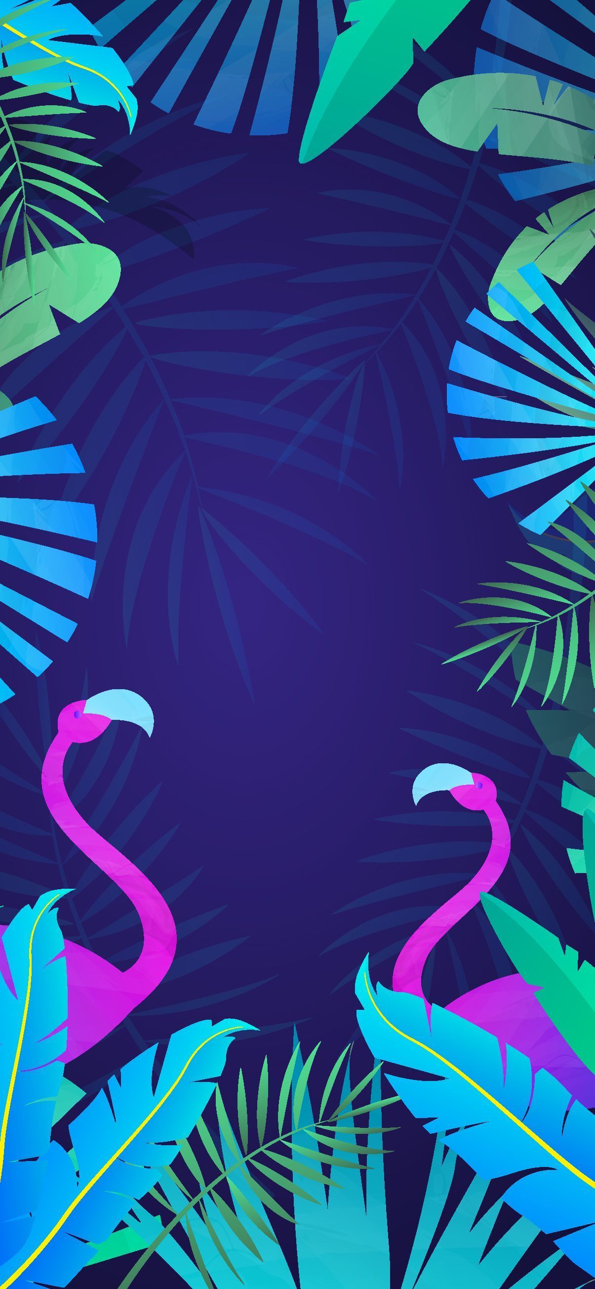 IPhone wallpaper with flamingos and tropical leaves. - Tropical, jungle, vector